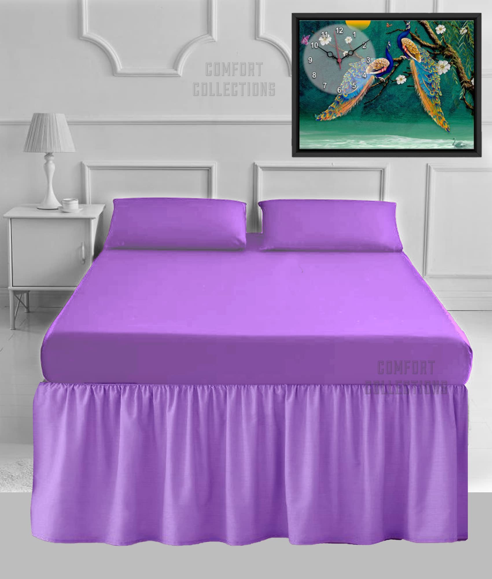 100% Poly Cotton Plain Dyed Percale Easy Care Sheets 16" Frilled Base Valance Sheet Lilac King