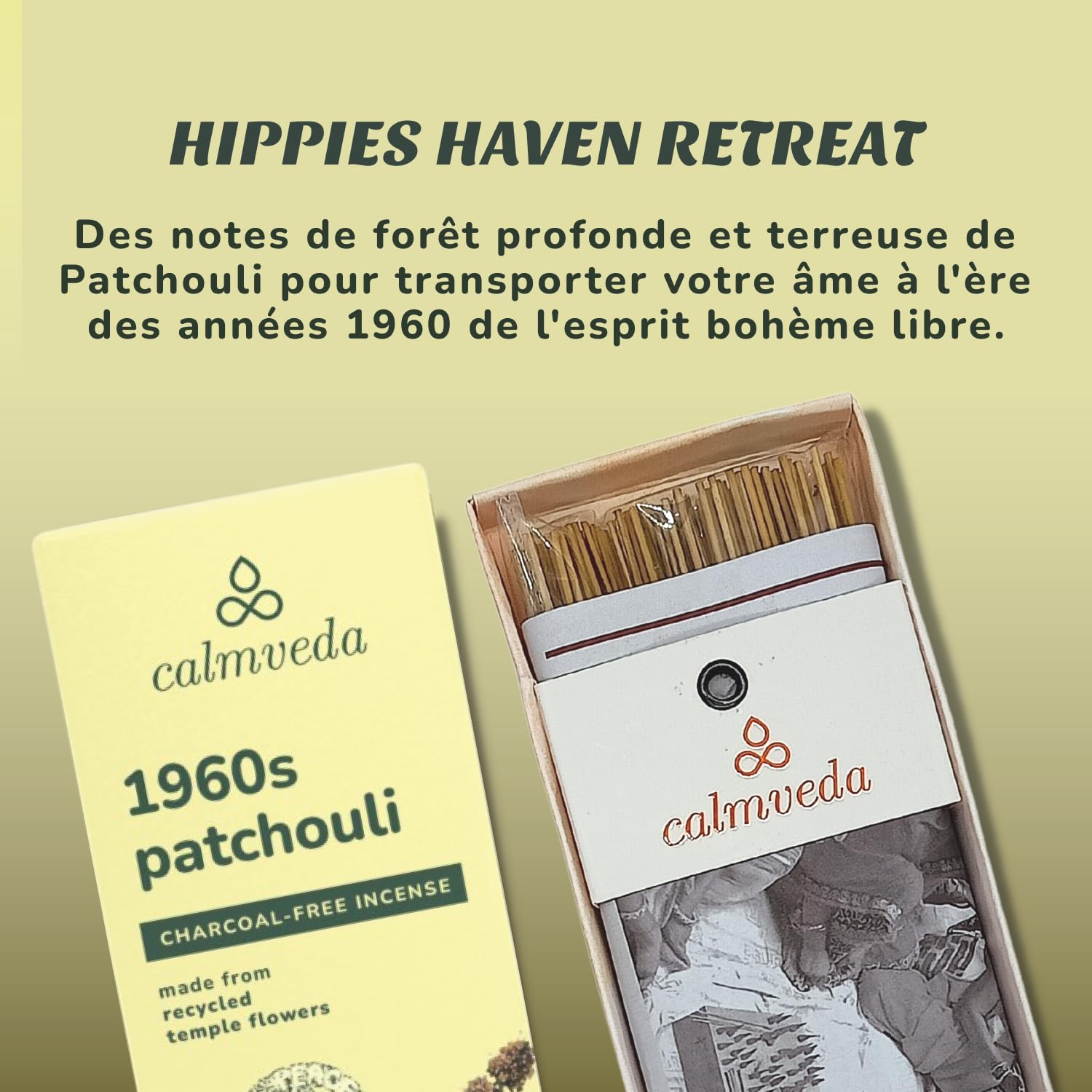 Bâtons d'encens Patchouli 1960, sans charbon, fleurs recyclées, non toxiques