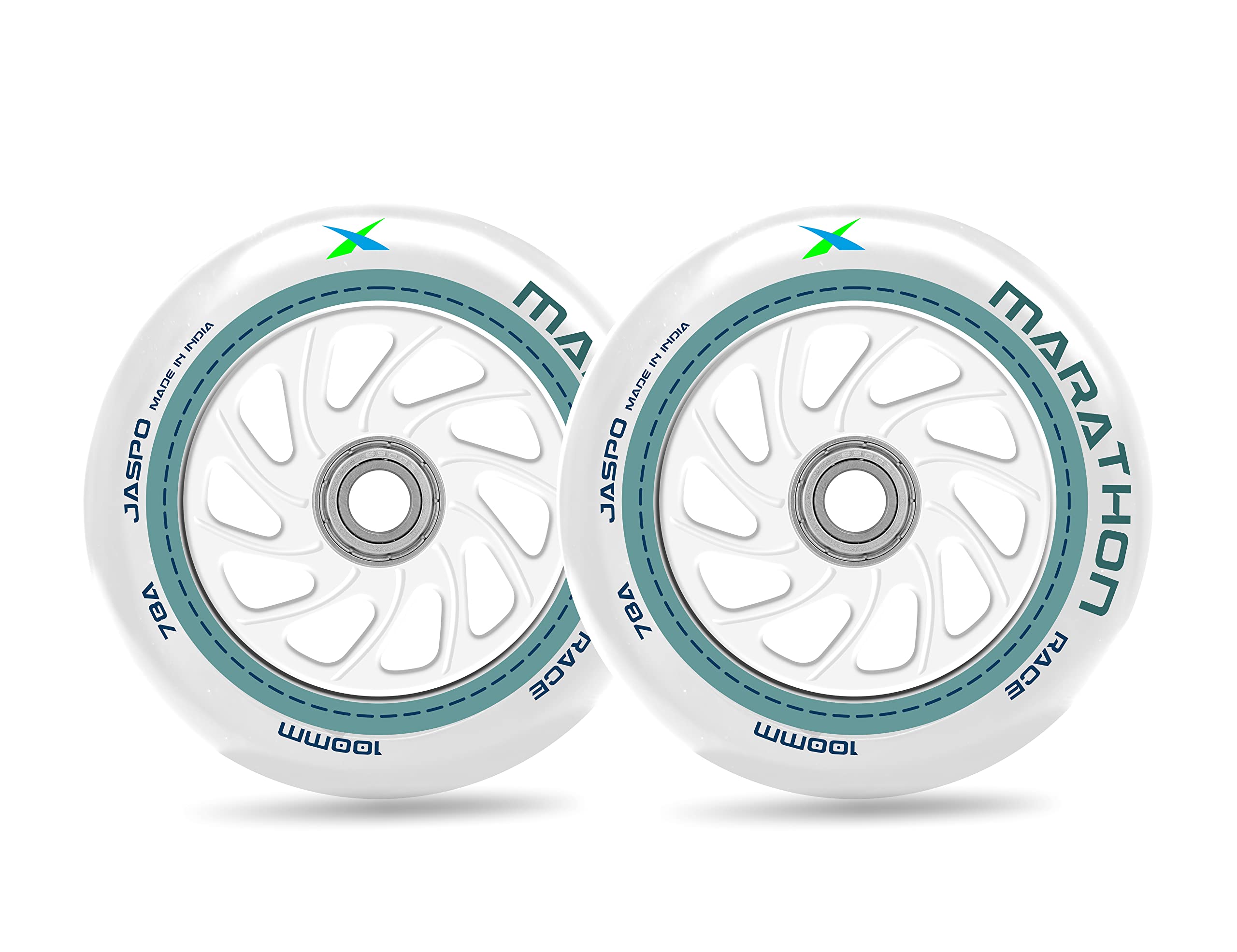 Jaspo Inline PU Wheels 72mm/100mm Inline Spare Skate Wheels, Roller Blade Skating/Waveboard/Luggage Wheels, Training/Replacement Wheels (Marathon 100 MM (Pack of 2))