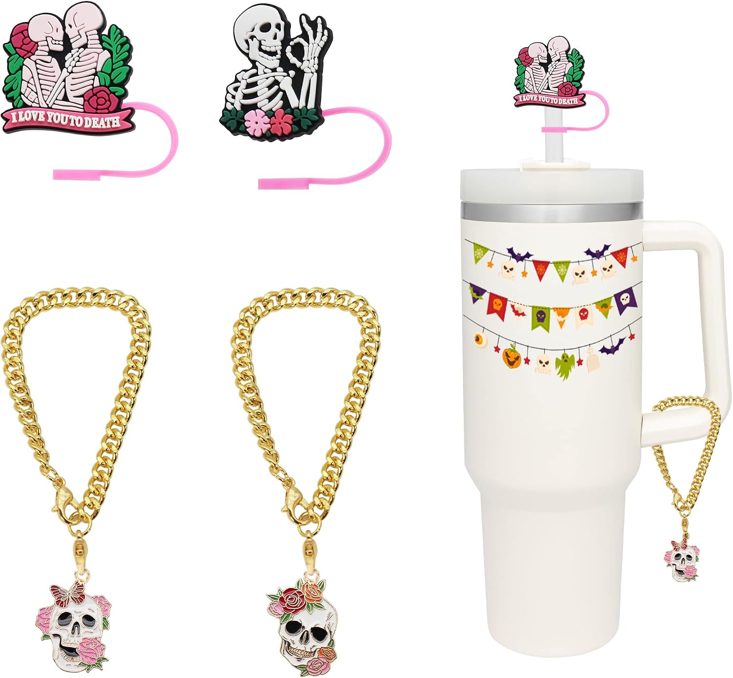 4pcs Halloween 10mm Straw Topper and Charm for Stanley Cups-A