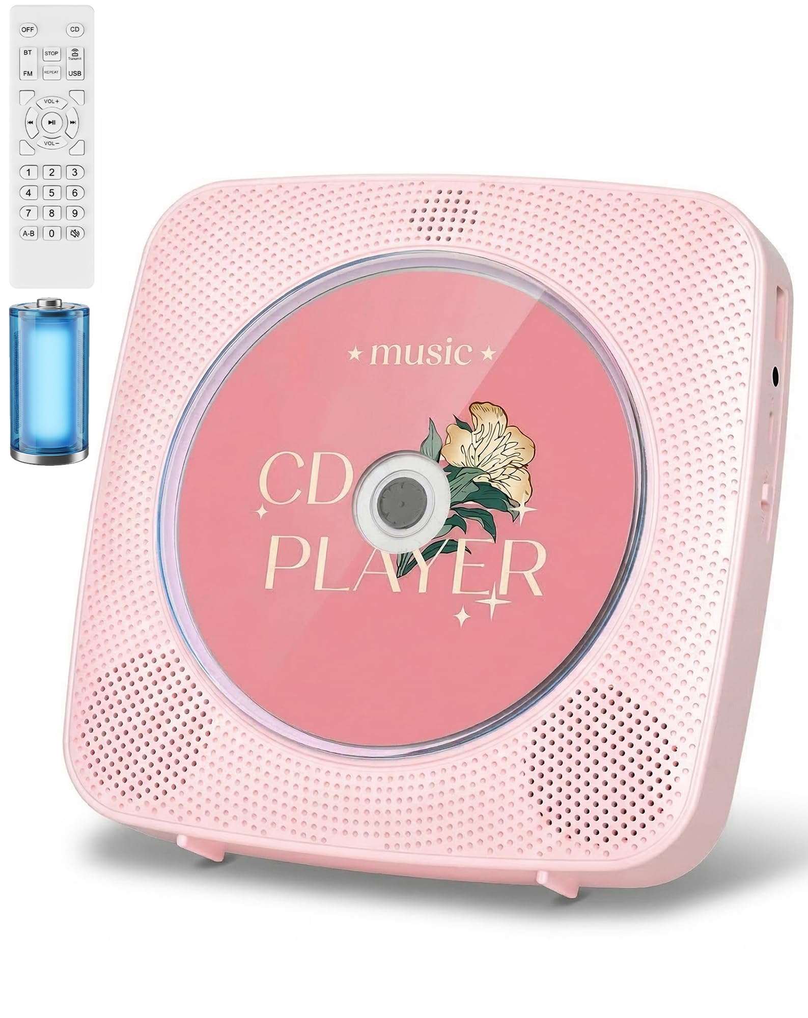 CD Player Tragbar Bluetooth Radio mit CD-Player mit Lautsprecher Unterstützung USB & AUX-Wiedergabe mit Fernbedienung Staubschutzhülle Rosa
