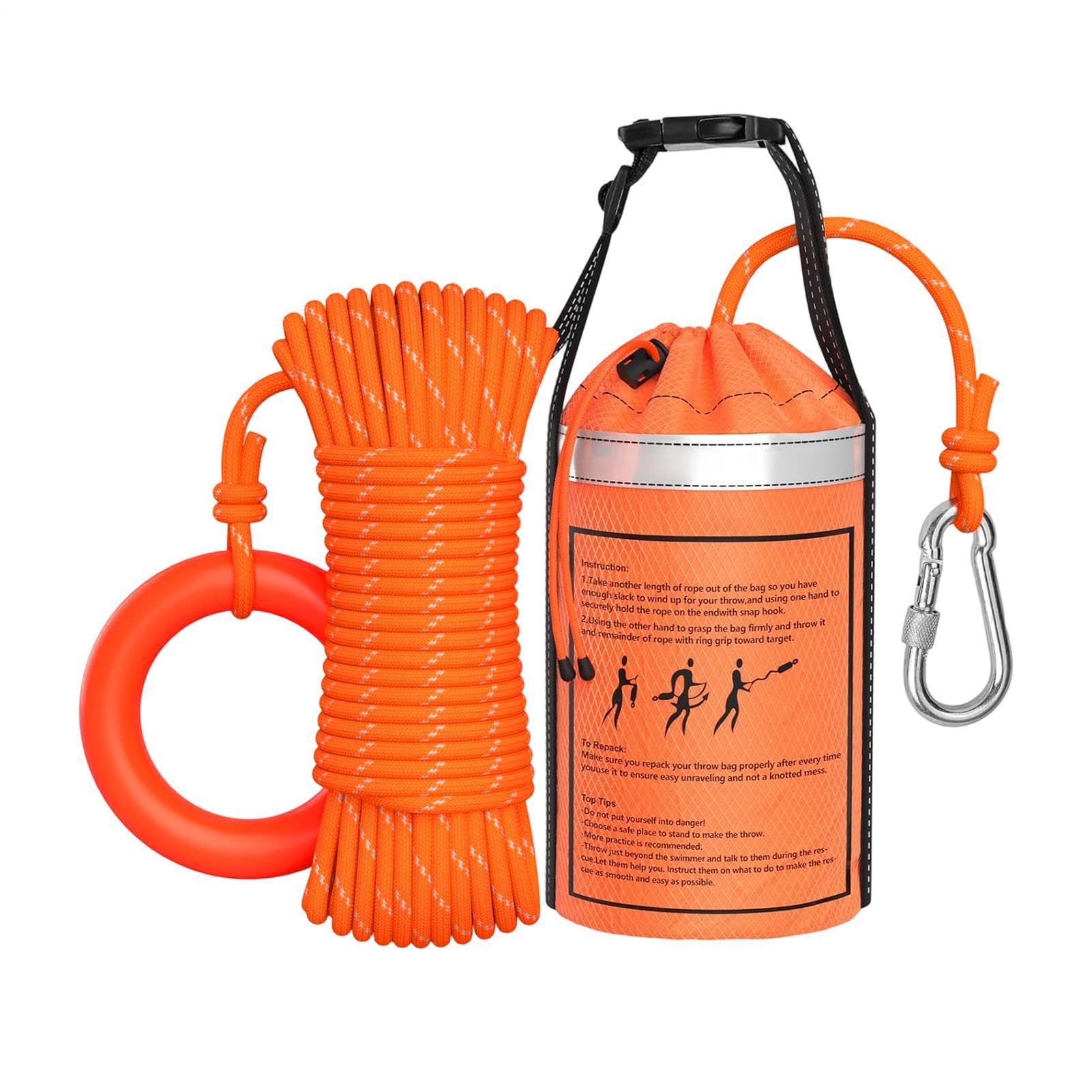 Sac de sauvetage aquatique – 15 m – Sac de sauvetage en canoë – Sacs en corde pour rafting | Ligne de lancement de sécurité pour kayak et bateau avec sac haute visibilité pour rivière, sauvetage