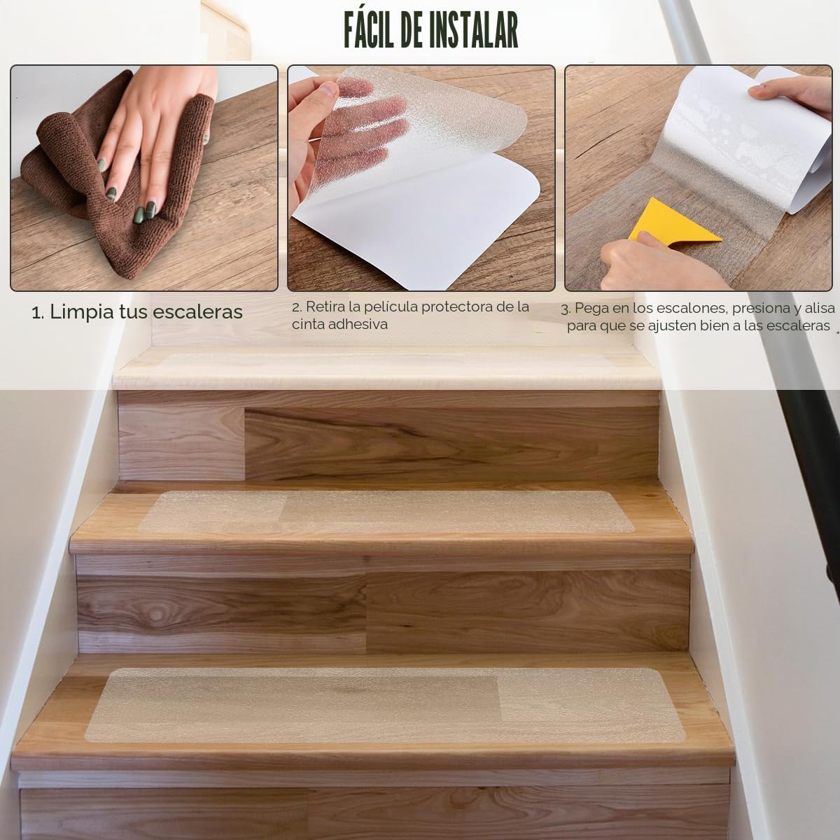 15PCS Alfombrillas Antideslizantes Autoadhesivas 15×60cm, Transparente Alfombras De Escalera, Escaleras Interiores Antideslizantes, Alfombrilla Antideslizante para Escaleras