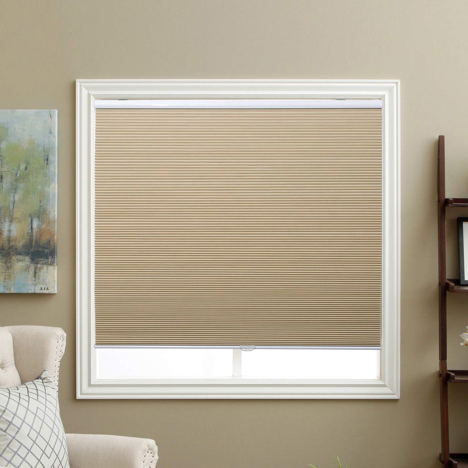 Cellular Shades Cordless Blackout Honeycomb Blinds Fabric Window Shades 23" W x 64" H, Ivory Beige(Blackout)