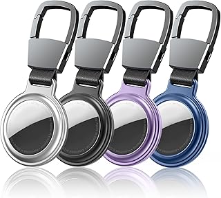 4 Pack Air tag Holder, Air Tag Keychain for Apple Airtags, Compatible with Air Tag Key Ring, AirTags Case with Anti-Lost Keyring, Finder Items Airtag for Luggage Dog Collar Holder(Metal-4 Pack)