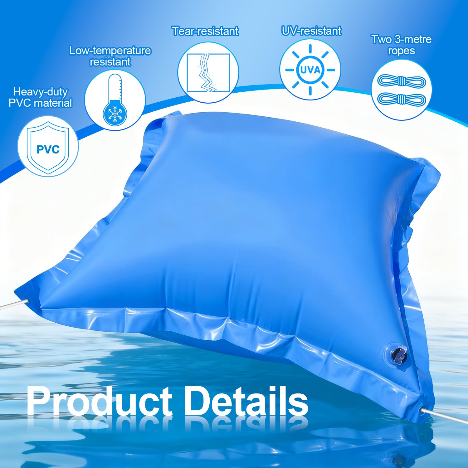 2 Poolkissen Winter 1.2×1.2 m Luftkissen Pool Verdickte PVC Pool Kissen Winter 1 Eckige und 1 Poolkissen Rund 360 EIS und Schneefest für Aufstell-Pool Whirlpool Outdoor Winterfest usw Hell/Hochblau