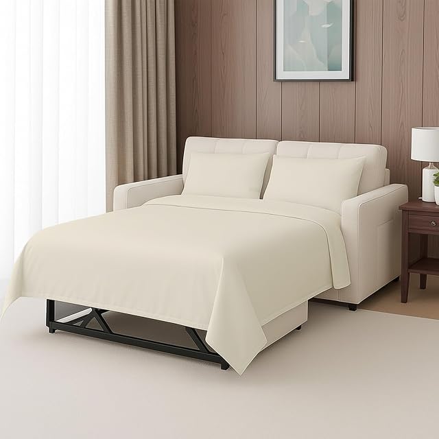 SKY BEDDINGS Sleeper Sofa Sheet Set - 4-Piece Queen Size Sofa Sheets Ultra-Soft Double Brushed Microfiber 8 Deep