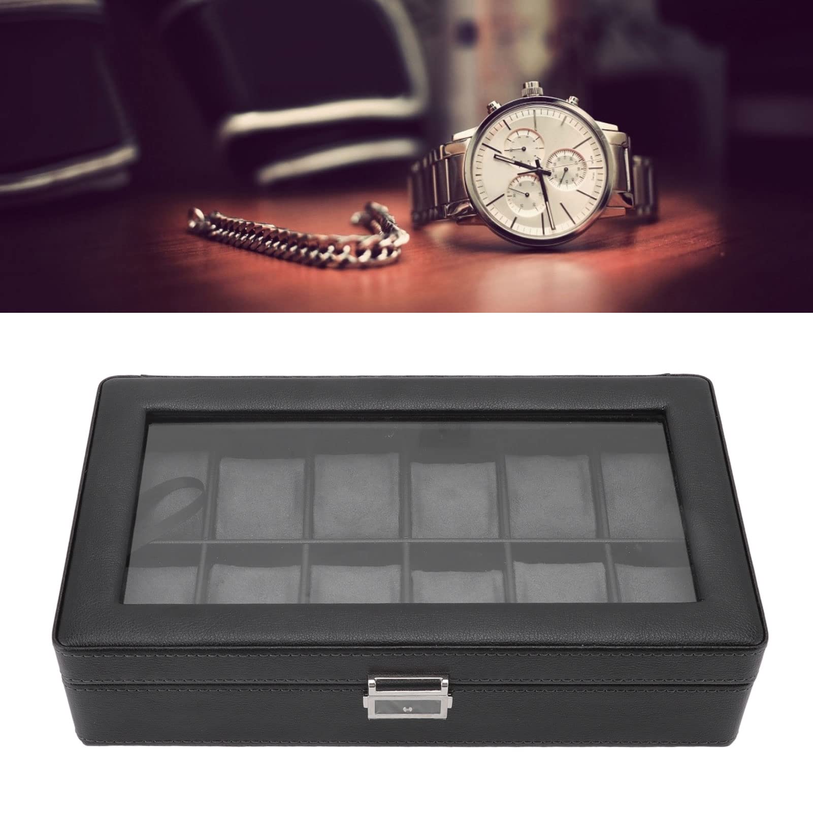 Organizzatore per Orologi Nero Elegante 12 Slot con Coperchio Trasparente Resistente Scatola Porta Orologi per L'organizzazione Domestica