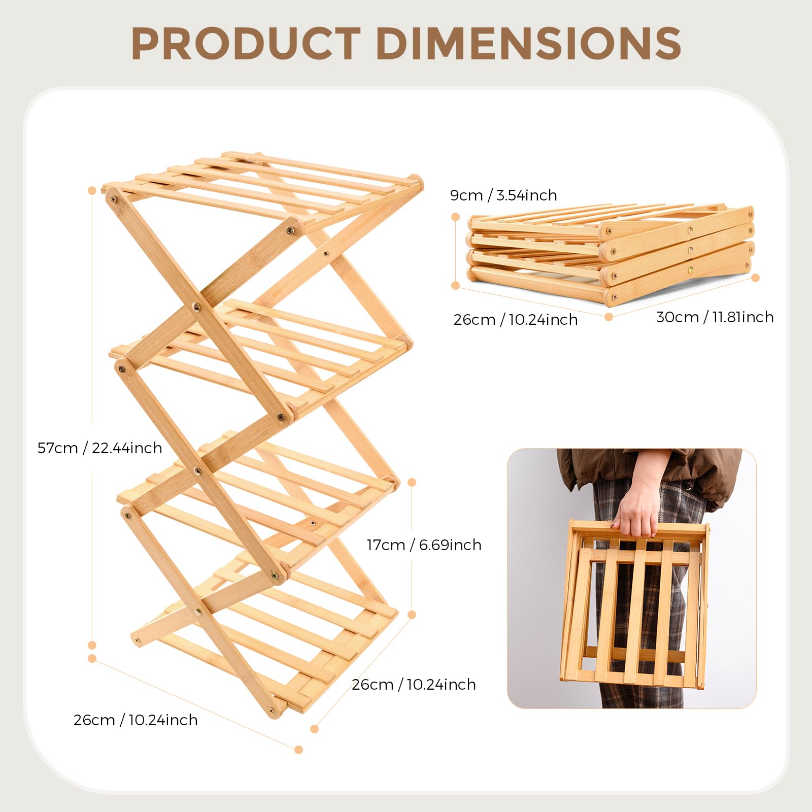 Hafuvool 4 Tier Bamboo Foldable Shoe Rack Small - Image 2