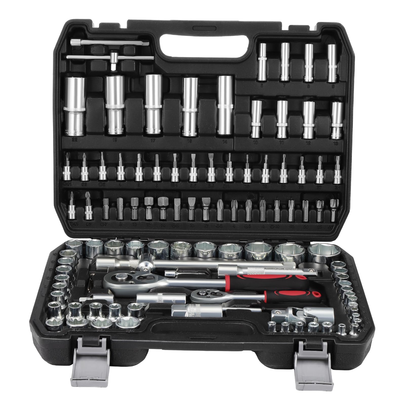 HSEAMALL Set di chiavi a bussola, 108 pezzi, chiavi a cricchetto, chiavi a bussola, set da 1/4" e 1/2", cricchetto reversibile, set di chiavi e inserti per bit, set di inserti per chiavi a bussola