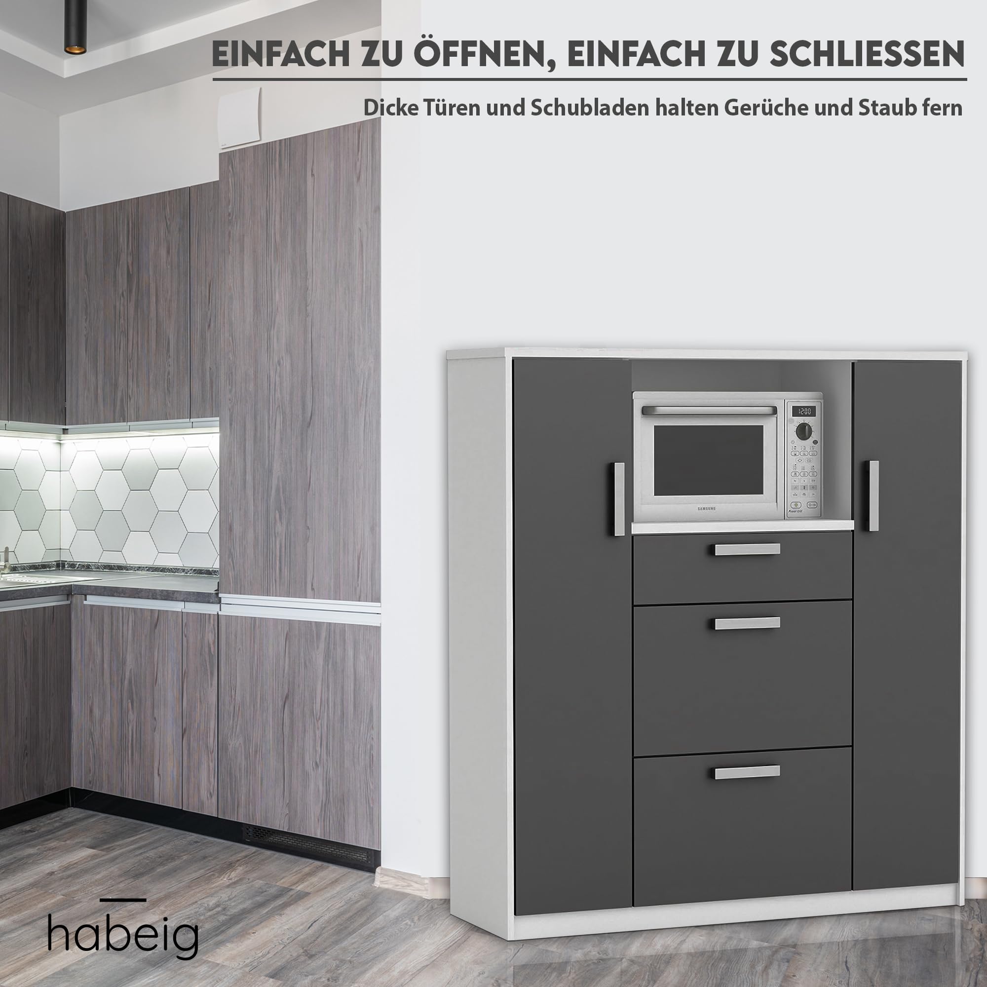 habeig Küchenschrank, küchenmöbel, Singleküche, Küchenregal, Küchenzeile, Schrank, 68kg! schwer, Küche, 40Tx116Bx133H cm, #8540