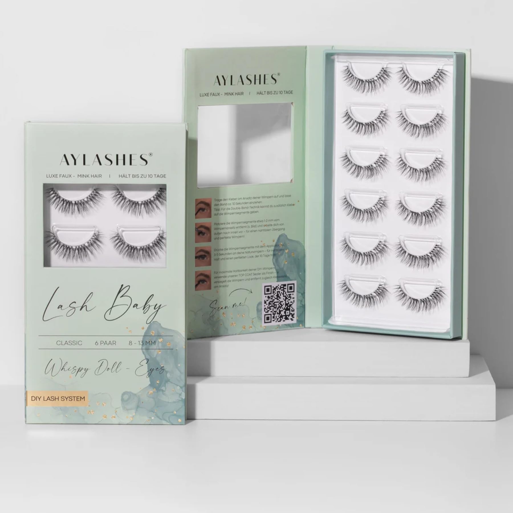 AYLASHES - DIY Wimpernextensions Maxi Box LASH BABY | 6 Paar Wimpern | bis zu 7 Tage Halt | Wimpern DIY Set für zu Hause | künstliche Wimpern | Klebewimpern | Cat eye lashes | lash extension set