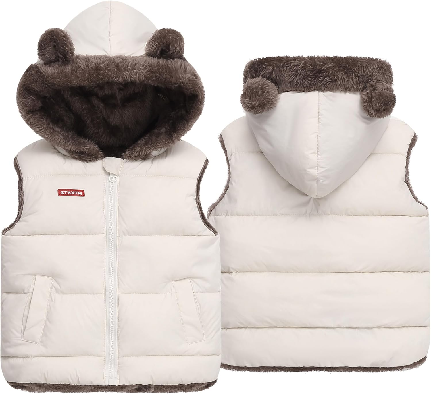 Happy Cherry Toddler Kids Puffer Hooded Vest Down Fleece Lined Jacket Windproof Coat for Winter Fall Spring