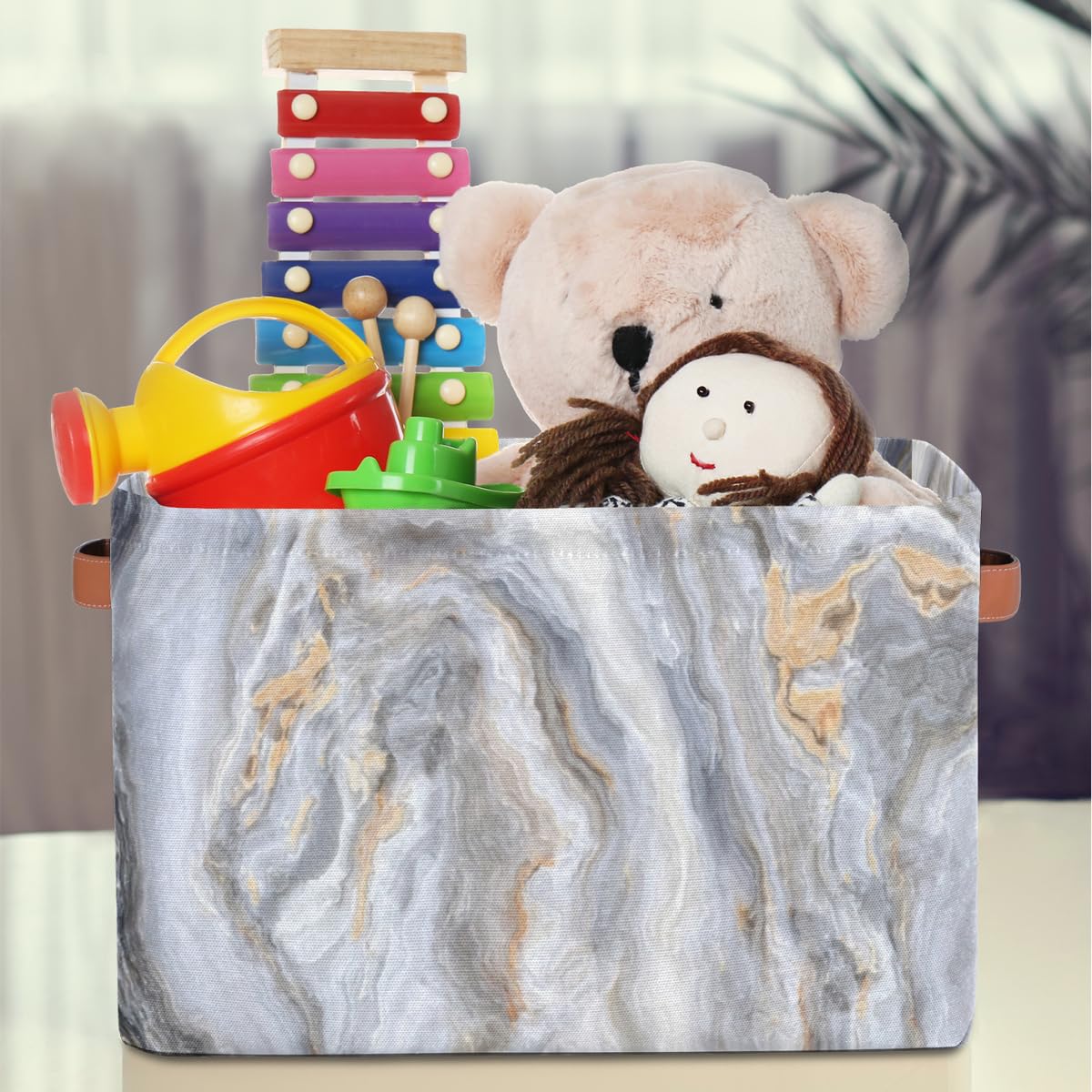 TropicalLife Große Aufbewahrungsbox, Marmorstruktur, 2 Stück, goldener Marmor, faltbarer Stoff, Aufbewahrungskorb, Schlafzimmer, Zuhause, Büro, Kinderzimmer, Organizer für Spielzeug, Kleidung