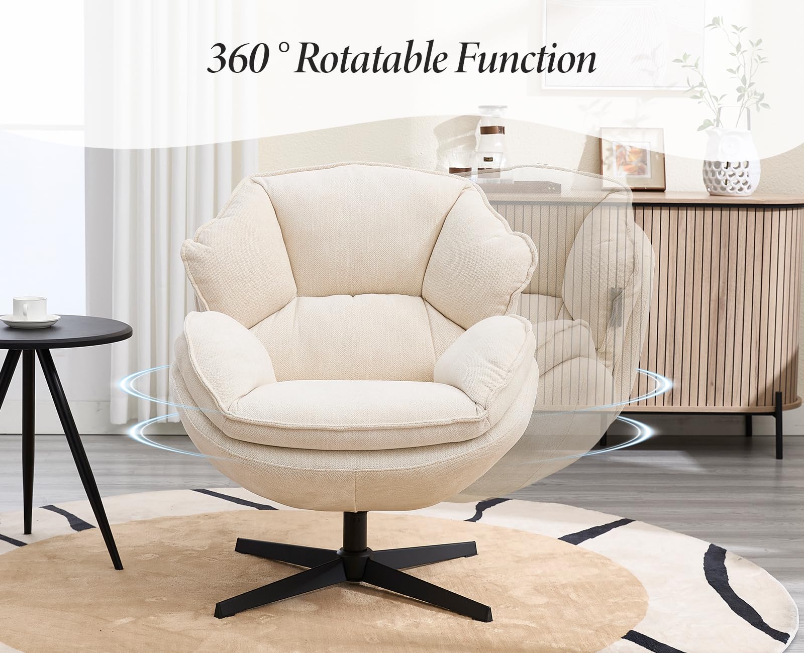 chairus Loungesessel Drehbar Armlehnensessel Wohnzimmer Chenille Gepolsterter Ohrensessel Schlafzimmer Moderner Sessel Cocktailsessel (Weiß)