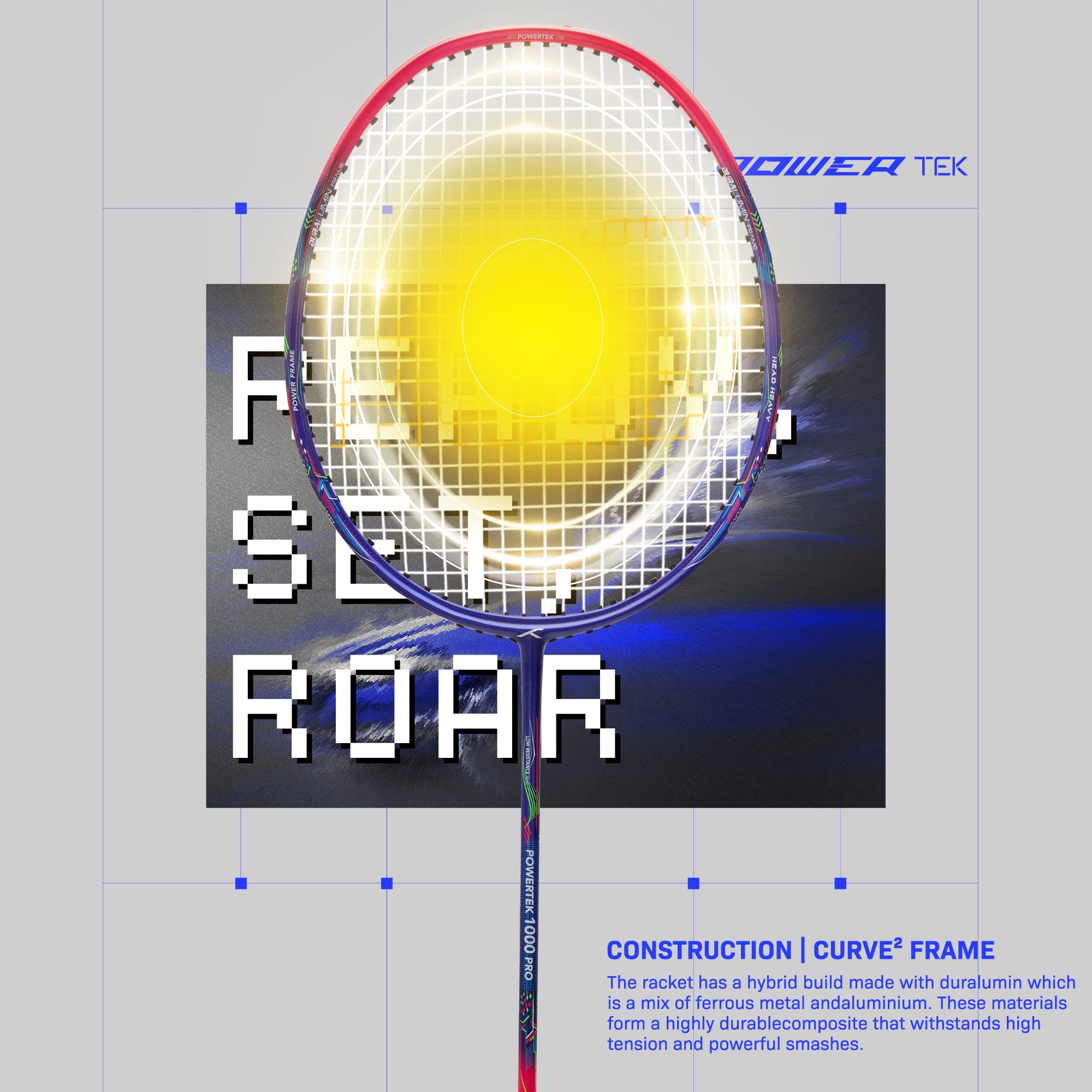 HUNDRED POWERTEK 1000 PRO Badminton Racquet (Navy/Pink, Grip Size: G6) | Material: Graphite | Full Cover | for Intermediate Players | Strung