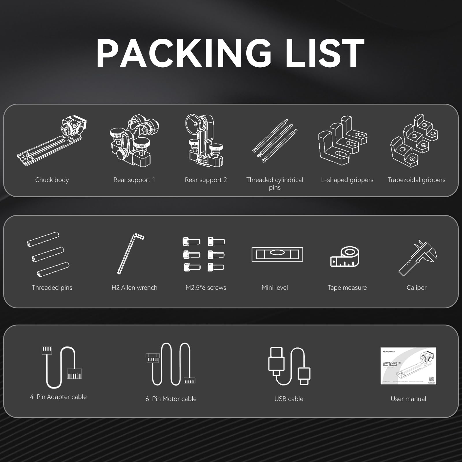 ATOMSTACK R8 et H5, mandrin rotatif et base haute, pour soutenir l'ATOMSTACK P1, pour tester des objets ronds ou annulaires tels que des balles de baseball, des boules de cristal