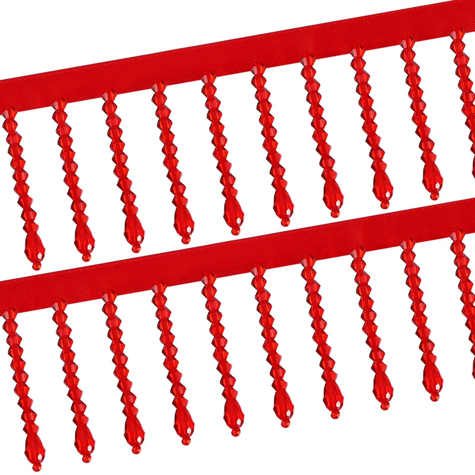sourcing map 1 Yard Crystal Beaded Ribbon Fringe Trim, 2.4" Crystal Fringe Tassel Rhinestone Bead Trim Tassel for Curtain Lamp Shade Dress Clothes Wedding Decoration DIY, Scarlet Red