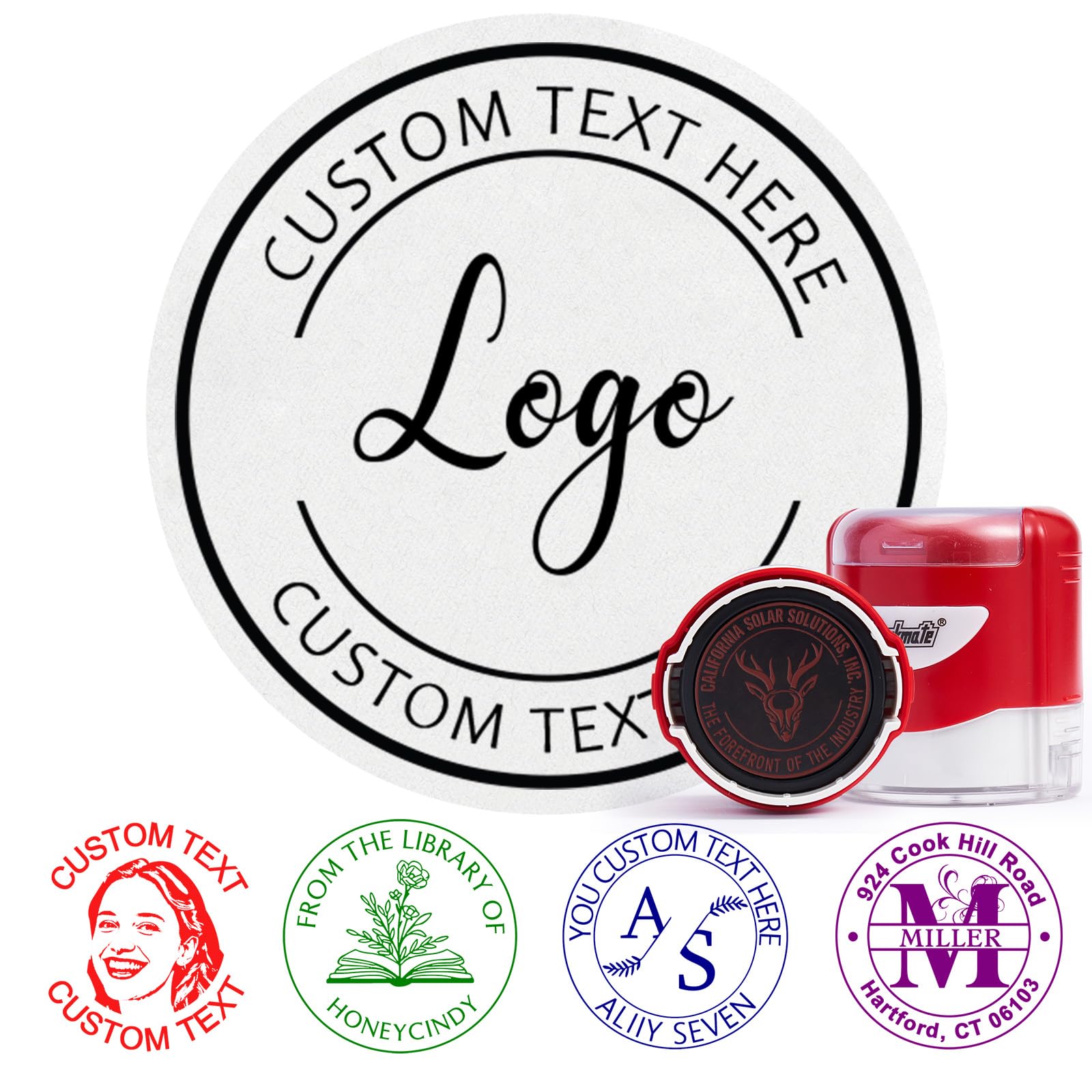 Custom Logo Stamp - Personalised Self Inking Stamps - Custom Ink Stamp with Logo Name Text for for Book Teacher, Address, Office