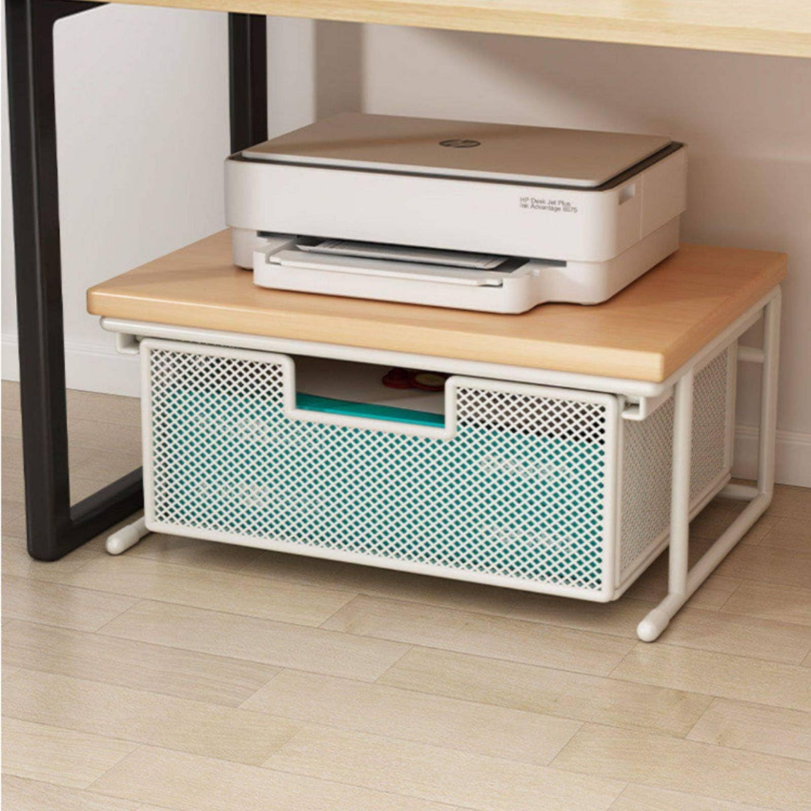 Supporto Stampante da Scrivania con Cassetto Mensola Organizzatore Ripiano Gestione Ordinata di Carta A4 E Piccoli Oggetti con Struttura Adatto per Scrivania Aula Studio , Noce