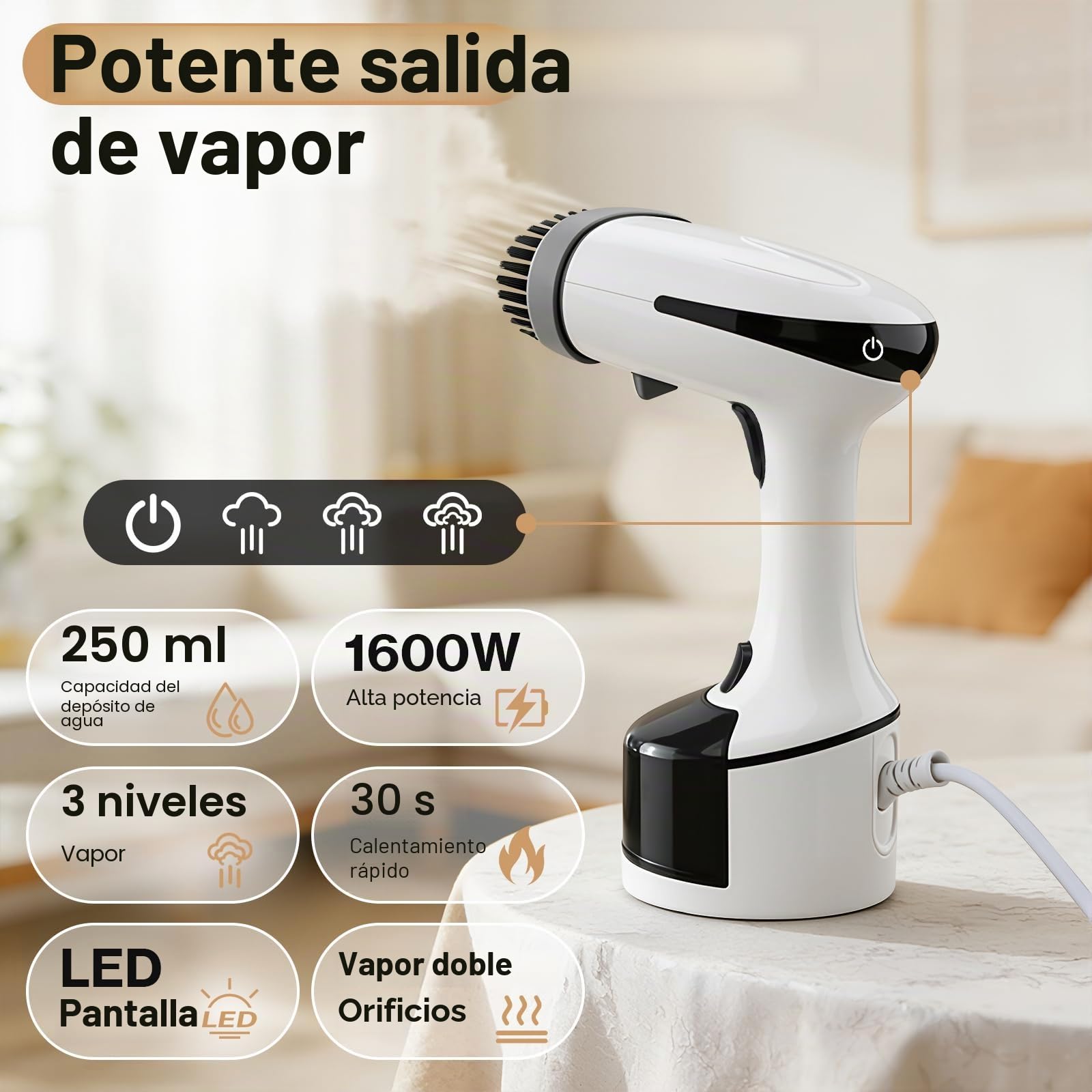Cadrim Plancha Vertical Vapor de 1600 W con 250 ml con depósito de agua y 3 niveles de vapor,Calentamiento Rápido de 20 Segundos,Ideal para el hogar, la oficina y viajes