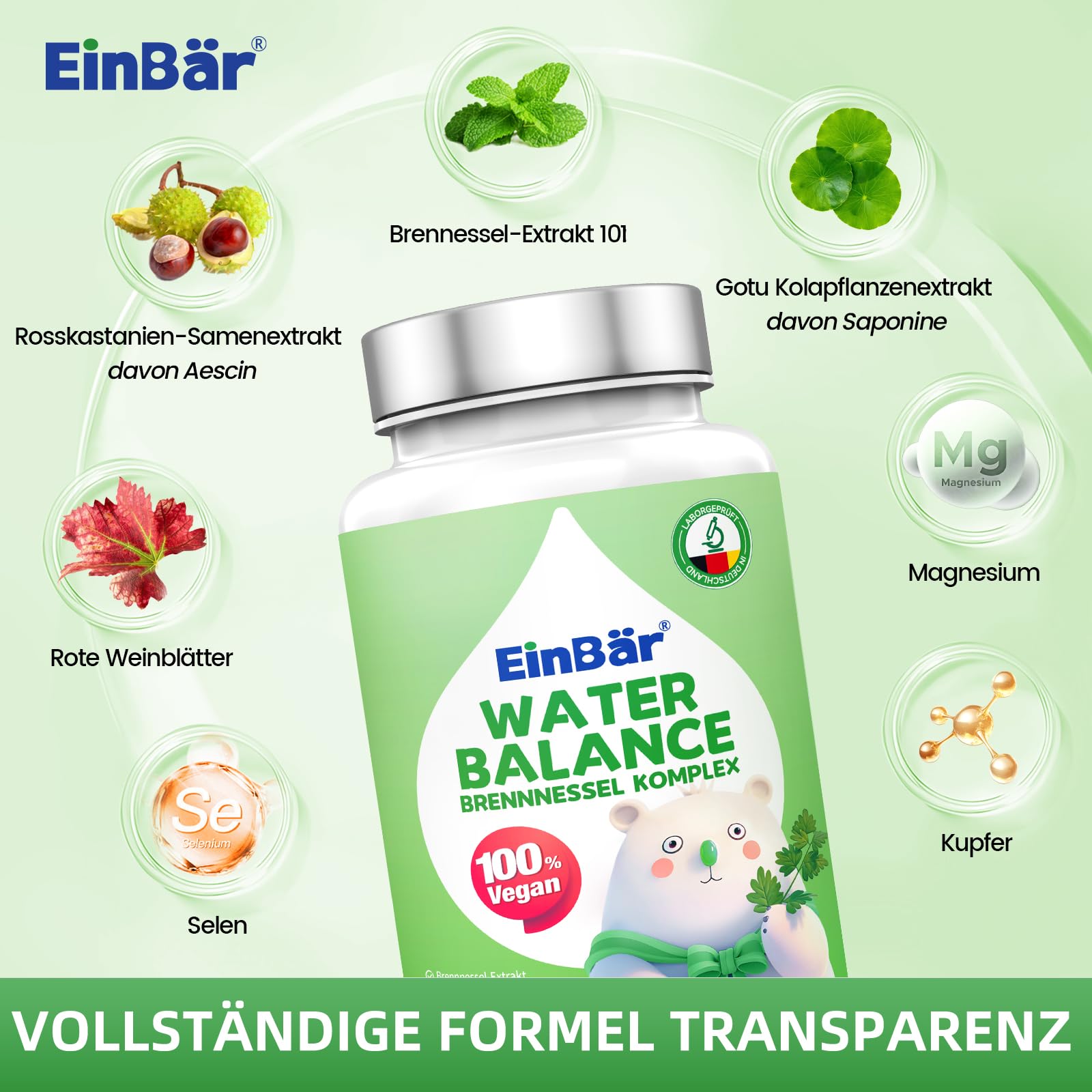 Wasserbalance 7 in 1 Brennnessel-Komplex mit Magnesium, Rosskastanie & Gotu Kola 90 vegane Kapseln laborgeprüft Entwässerungstabletten