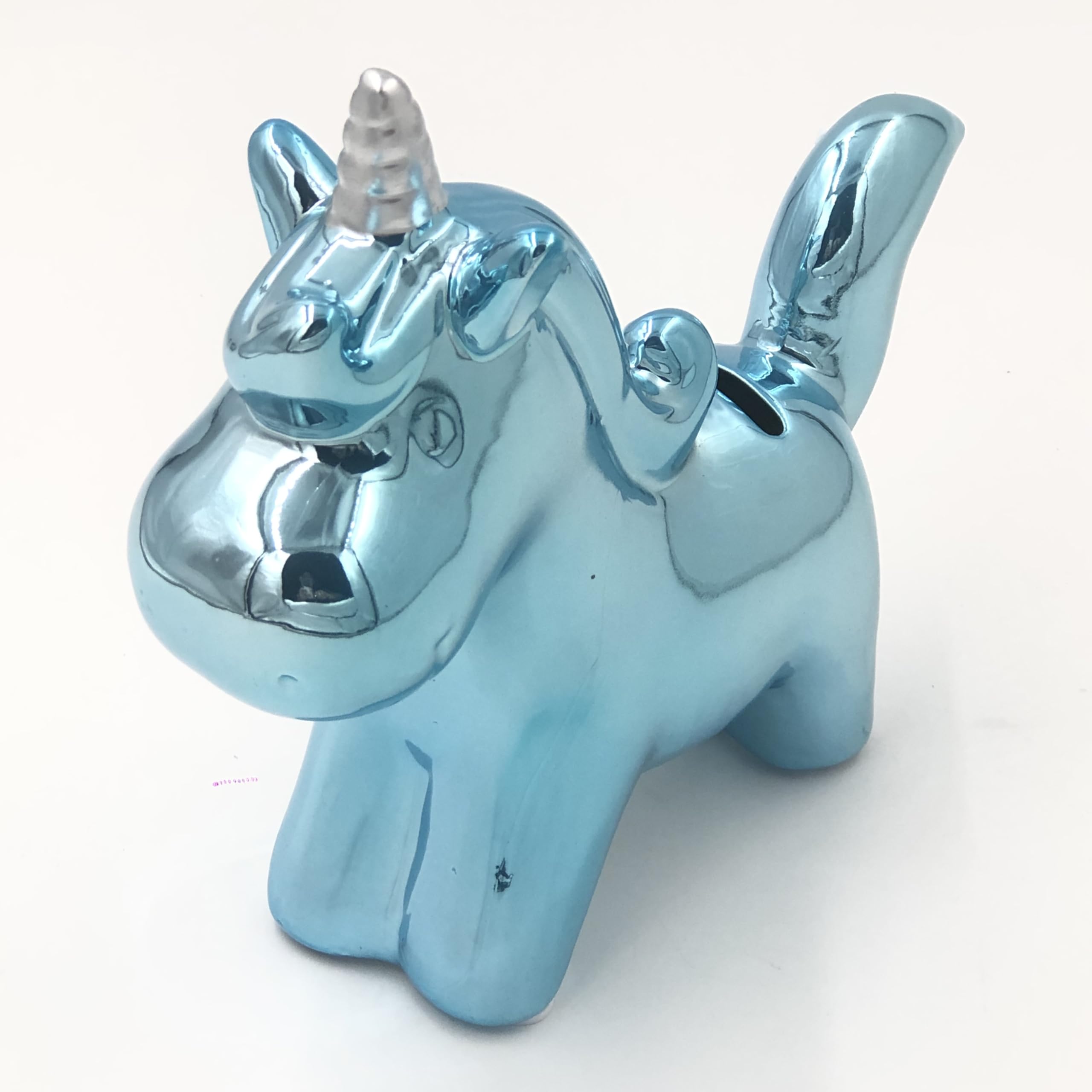 THE REPLICANT Tirelire Licorne Reflets chromés/Colori au Choix : Rose, Bleu, Blanc (Bleu)