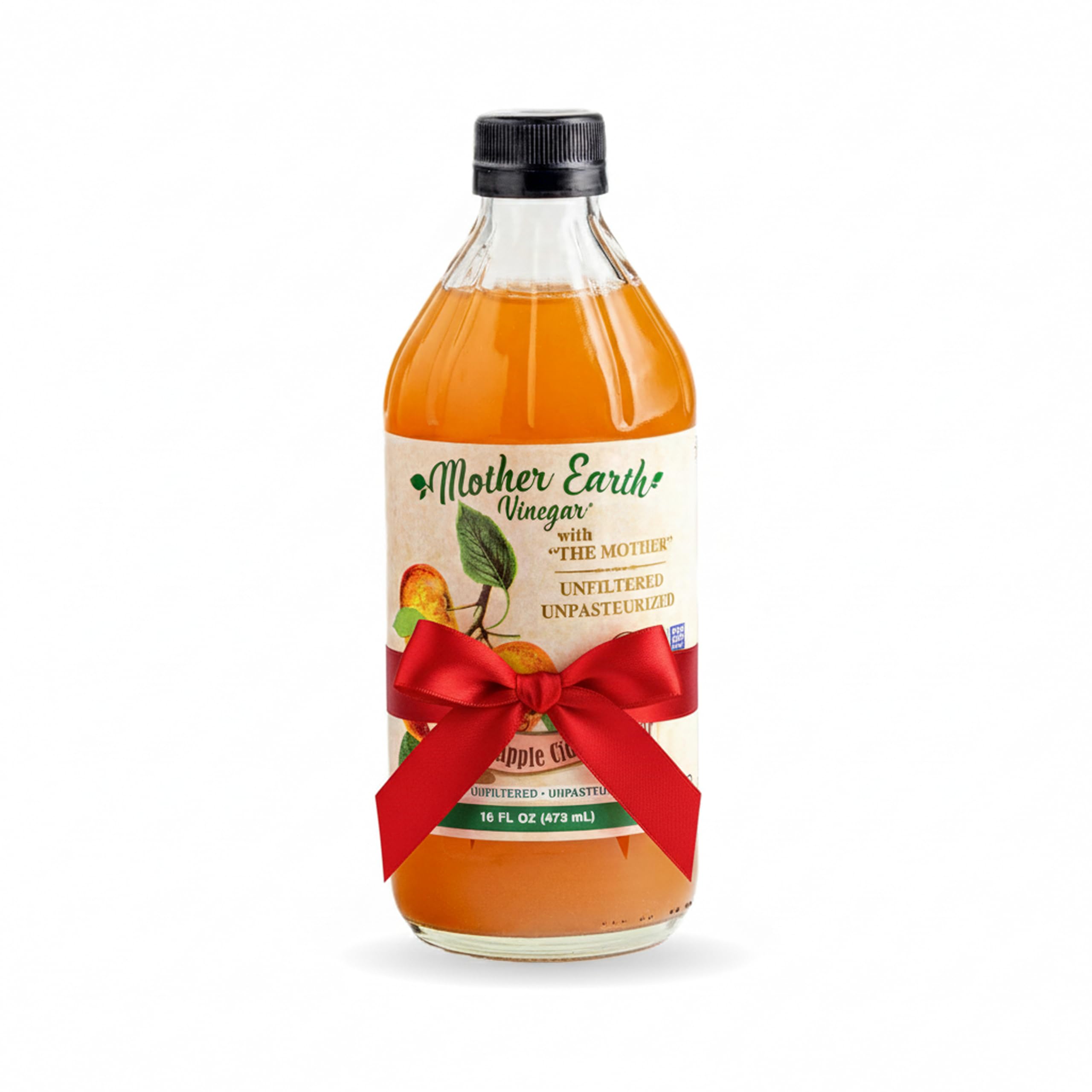 Mother Earth, Organic Apple Cider Vinegar with The Mother, Fresh Pressed Organic Apples, OACV, ACV, Raw, Unpasteurized, Unfiltered (1/16oz Glass Bottle)