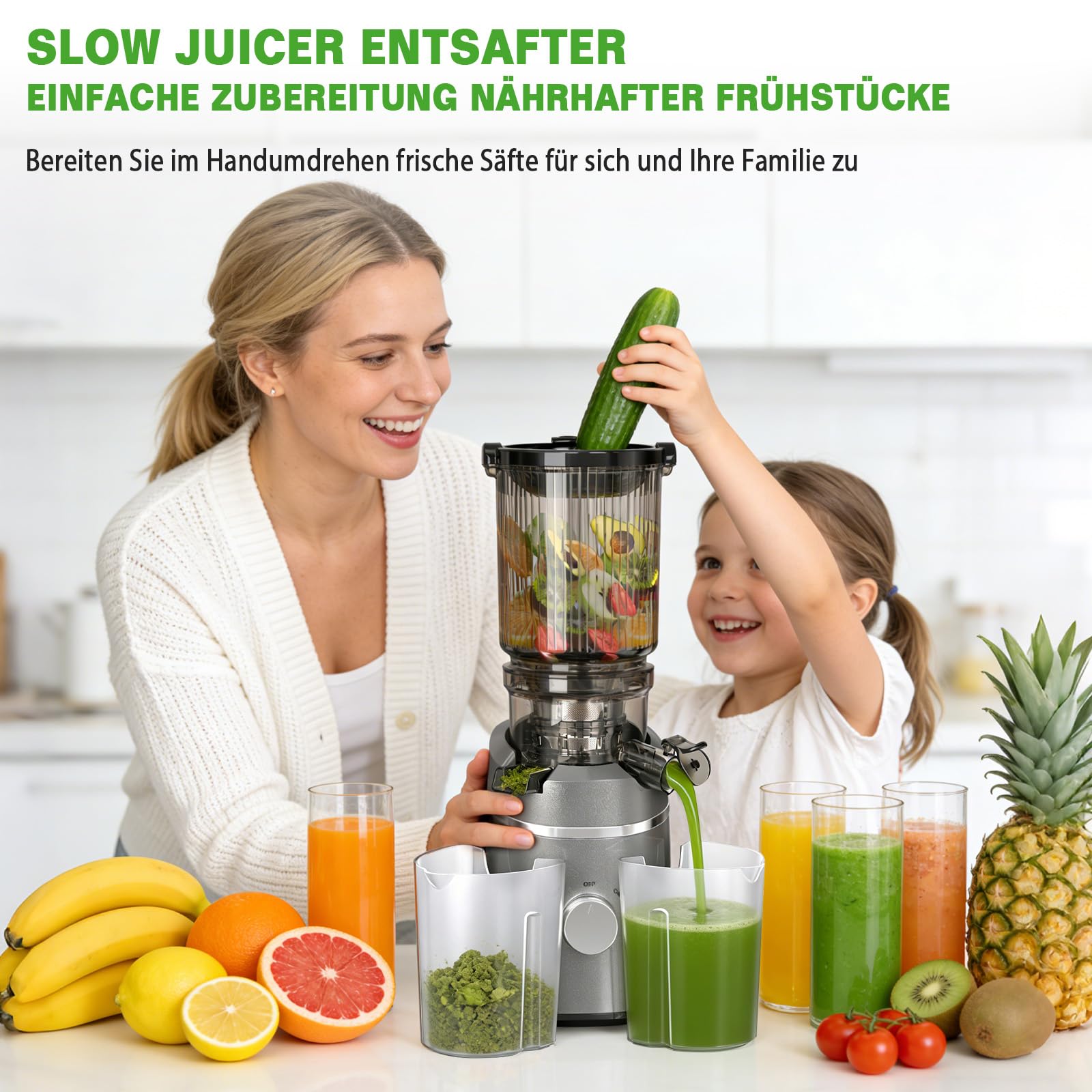 Entsafter mit 135MM Extra Großem Einfüllschacht, ohne Vorschnitt, Entsafter für Gemüse und Obst
