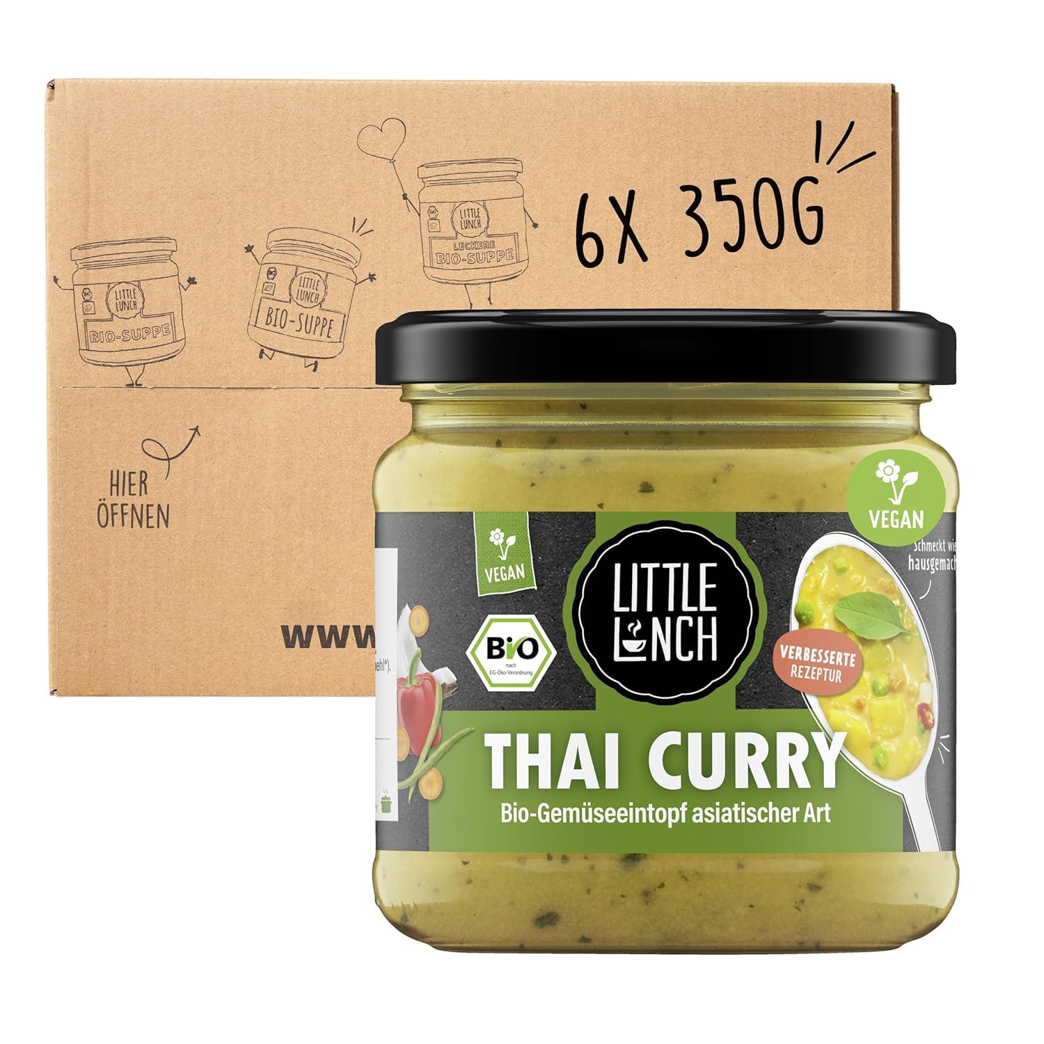 Little Lunch Bio Thai Curry | 100% Bio-Qualität | Vegan | Laktosefrei | Glutenfrei | Ohne zugesetzten Zucker | Keine künstlichen Zusätze | Keine Geschmacksverstärker | 6 x 350g