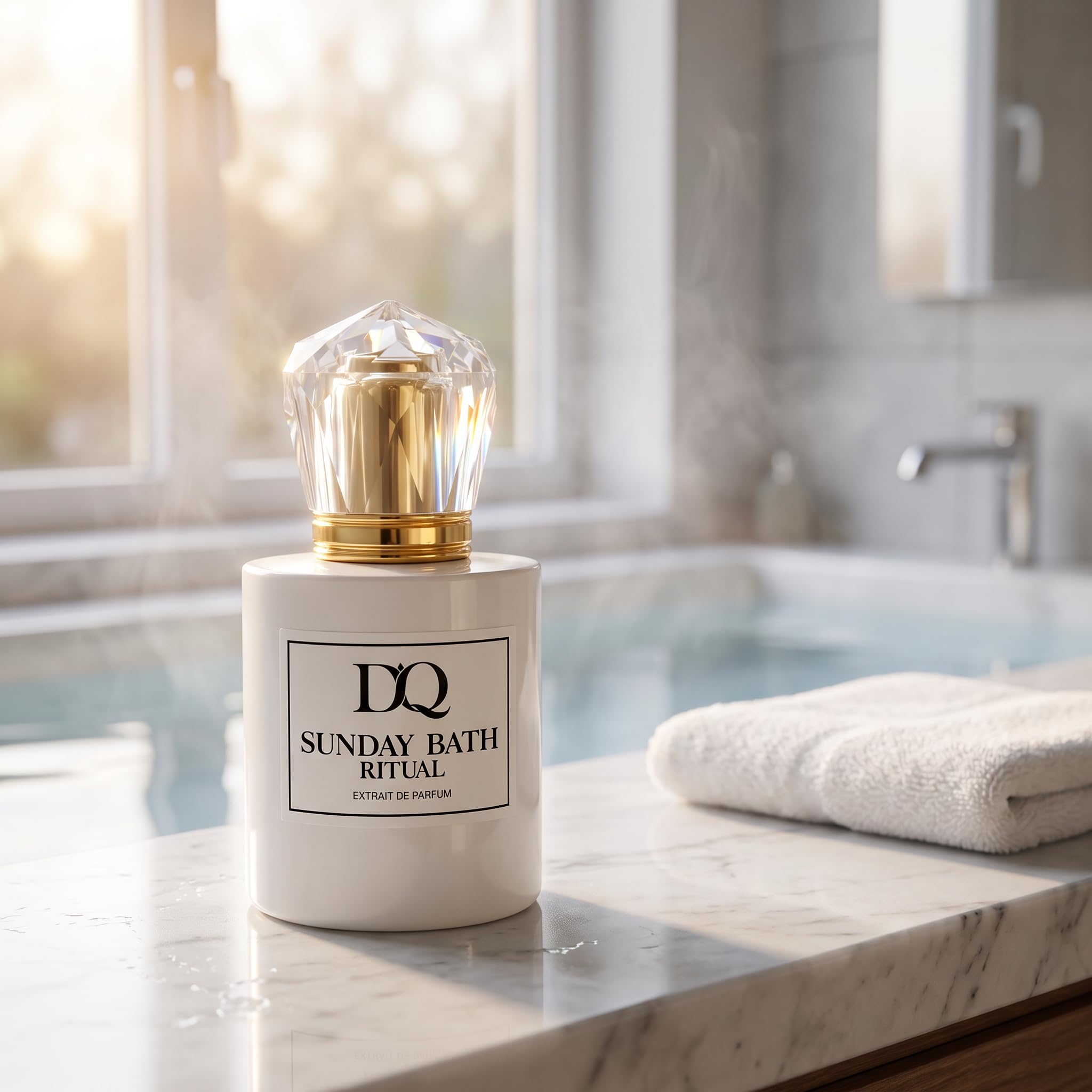 D’QAR Sunday Bath Ritual | Extrait de Parfum 50 ml – Frisch-sauberer Damenduft mit Bergamotte, Jasmin, Lavendel, Rose, weißem Moschus & Kokosnuss – Langanhaltendes Clean-Girl Parfum