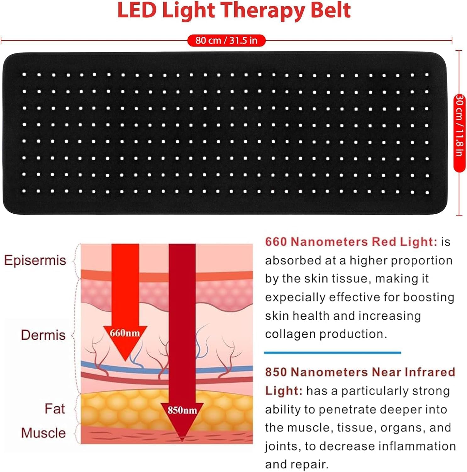 Manta Terapia Luz Roja 360LEDs (660 nm & 850 nm) Infrarroja Cuerpo Entero Alivio del Dolor, Recuperación Muscular y Relajación para hombros, cintura y todo cuerpo Alfombrilla terapia luz roja
