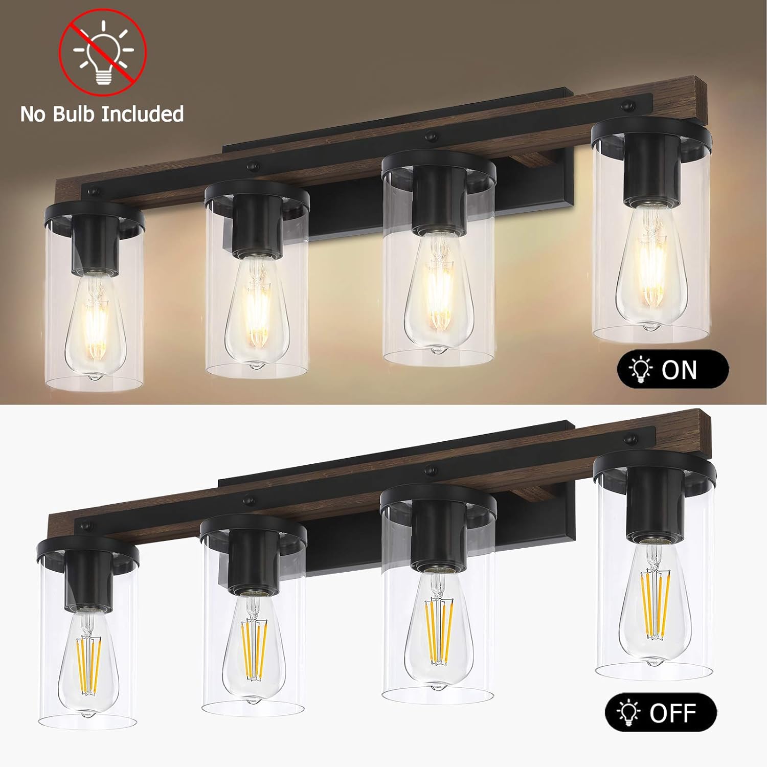 Best Cyber Deals 🔥 Fabulis 4-Light Farmhouse Vanity Light Over Mirror, Rustic Bathroom Wall Light Fixtures with Clear Glass Shades for Bathroom Living Room Hallway Lighting