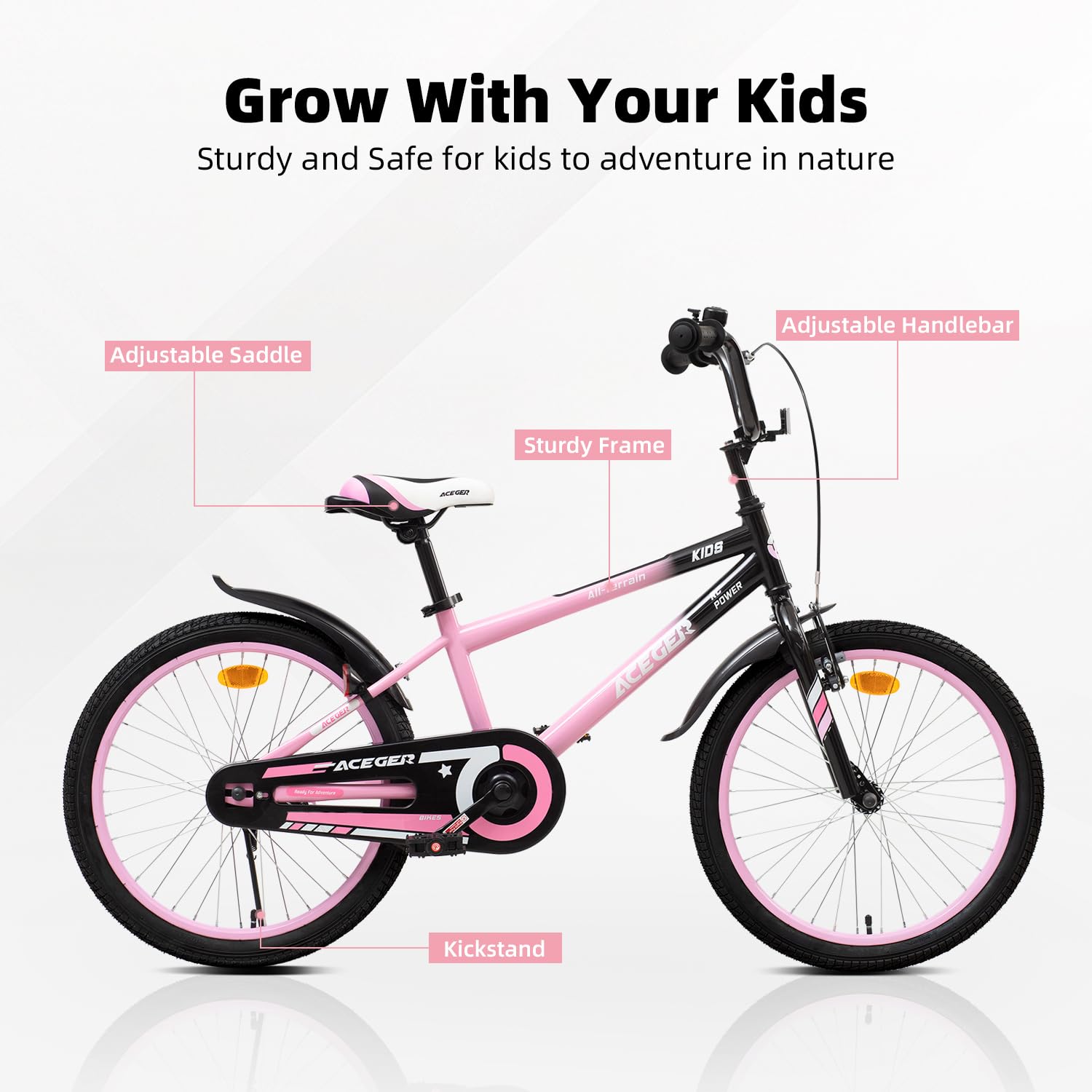 ACEGER Simon Kids Bike for Boys Girls Toddlers, Unisex for Aged 3-13 Years, 12 14 16 Inch Children Bicycle with Training Wheels, 20 Inch Bike with Kickstand