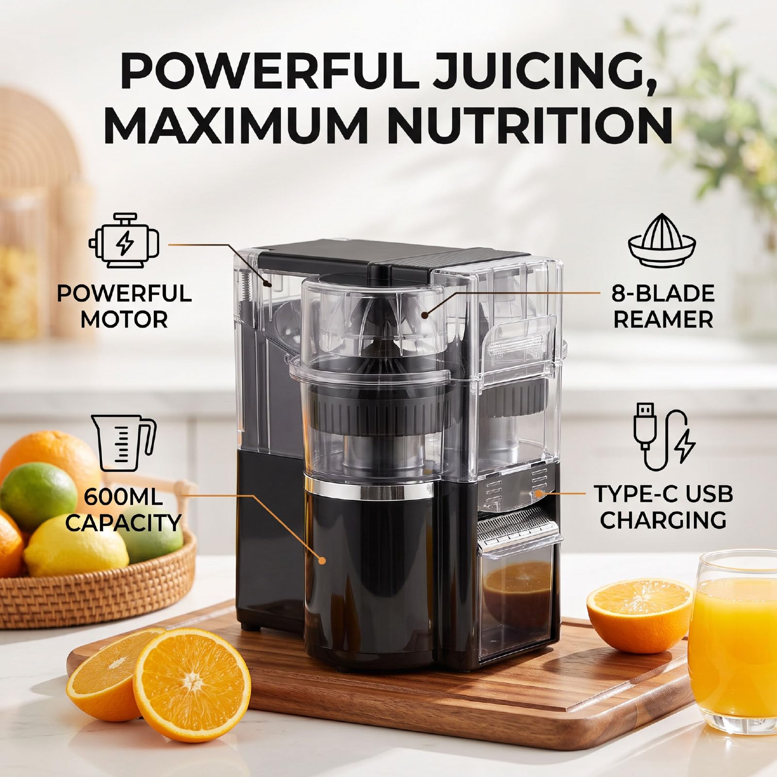 Luocute Presse-agrumes électrique pour Citron Orange, capacité 600 Ml