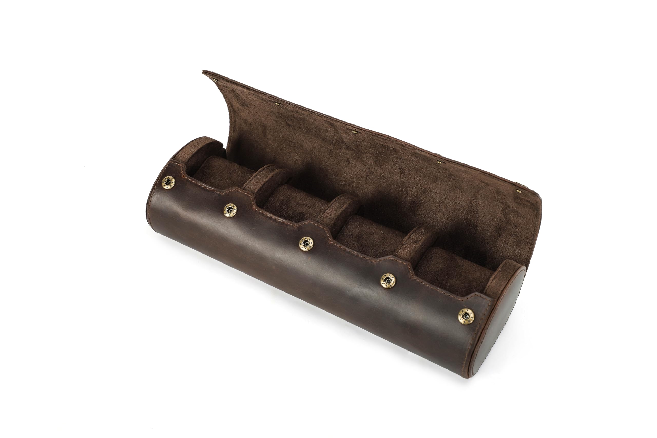 Porta Orologi Uomo, Scatola per Orologio Cilindrico a 4 Slot, Porta Orologi da Viaggio, Custodia Rotolo Portaorologi Portatile Scatola in Vera Pelle, Marrone