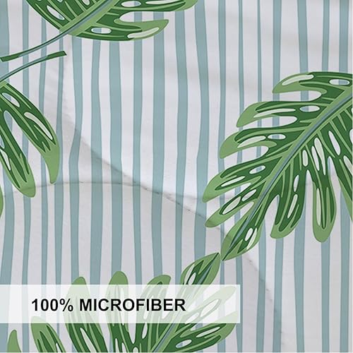 Miniatura 5 de Juego de edredón de 3 piezas con diseño de hojas a rayas, tamaño Queen, ligero y esponjoso, juego de edredón de microfibra suave para todas las