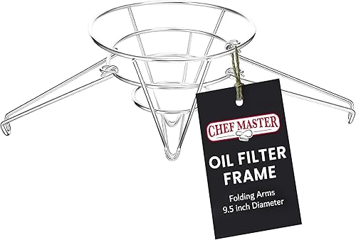 Chef-Master Soporte de filtro de aceite para freidora con brazos plegables para fijar a freidoras, soporte de filtro de aceite de cocina, soporte de