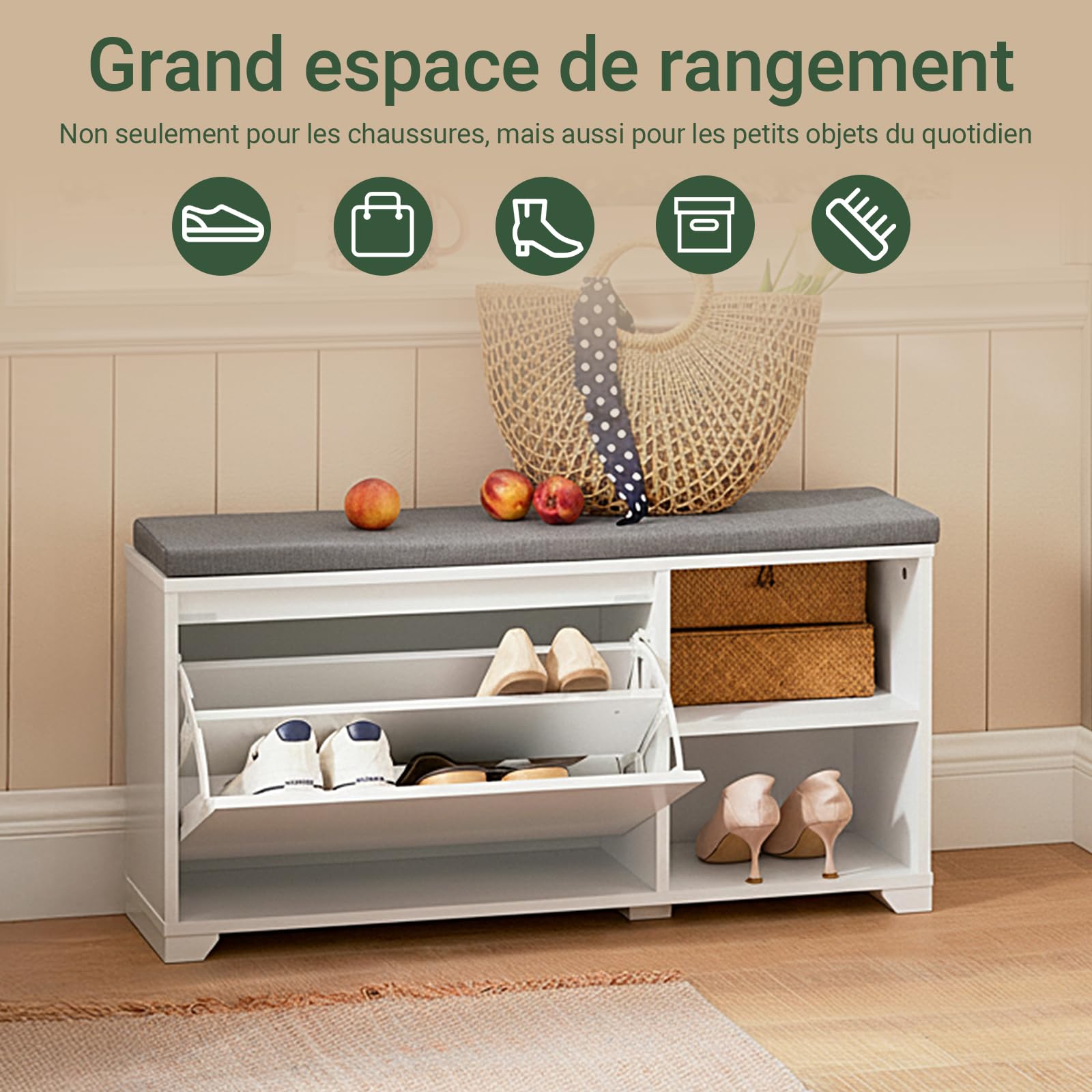 SoBuy Banc Chaussures avec 1 abattant 90x24x46cm pour entrée