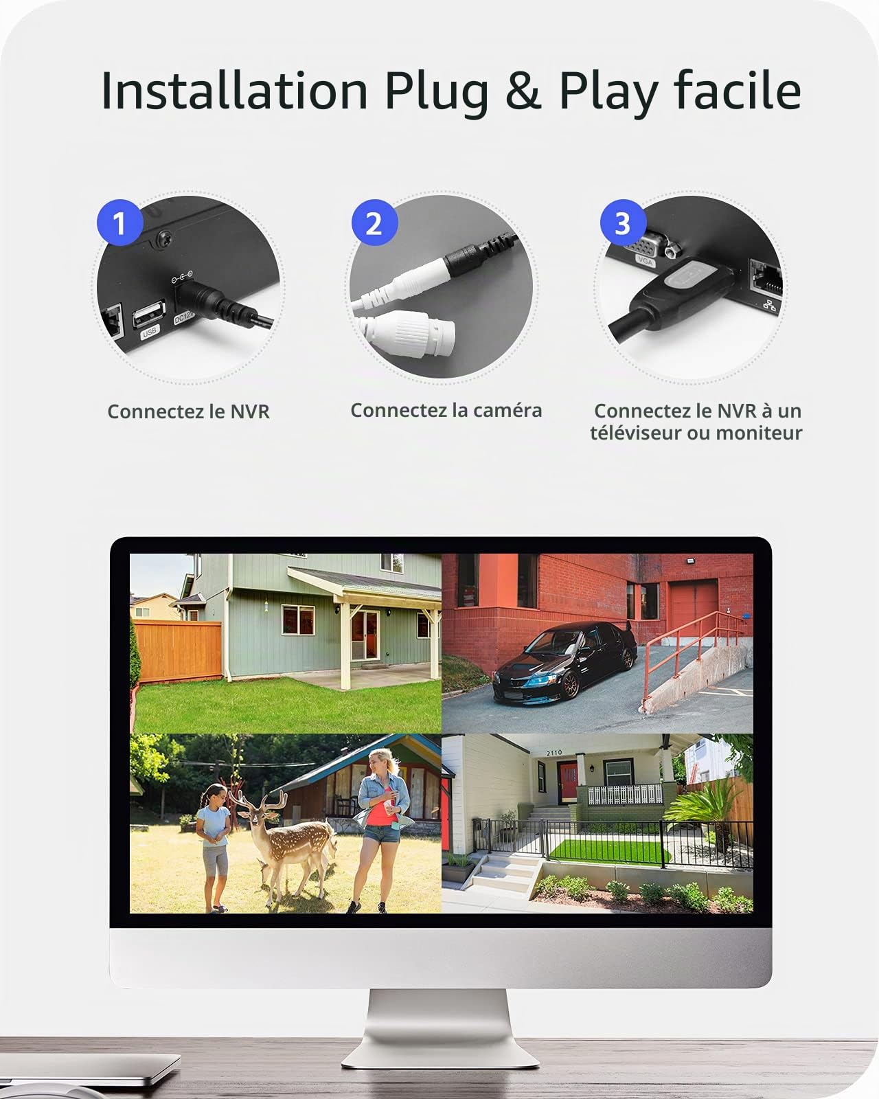 ANNKE 2K Kit de vidéosurveillance WiFi, double bande 2,4/5 GHz, 4K NVR 16 CH 1 To + 4 caméras Wi-Fi extérieures, vision nocturne à couleurs, audio à 2 voies, détection de personnes, IP67, boîtier