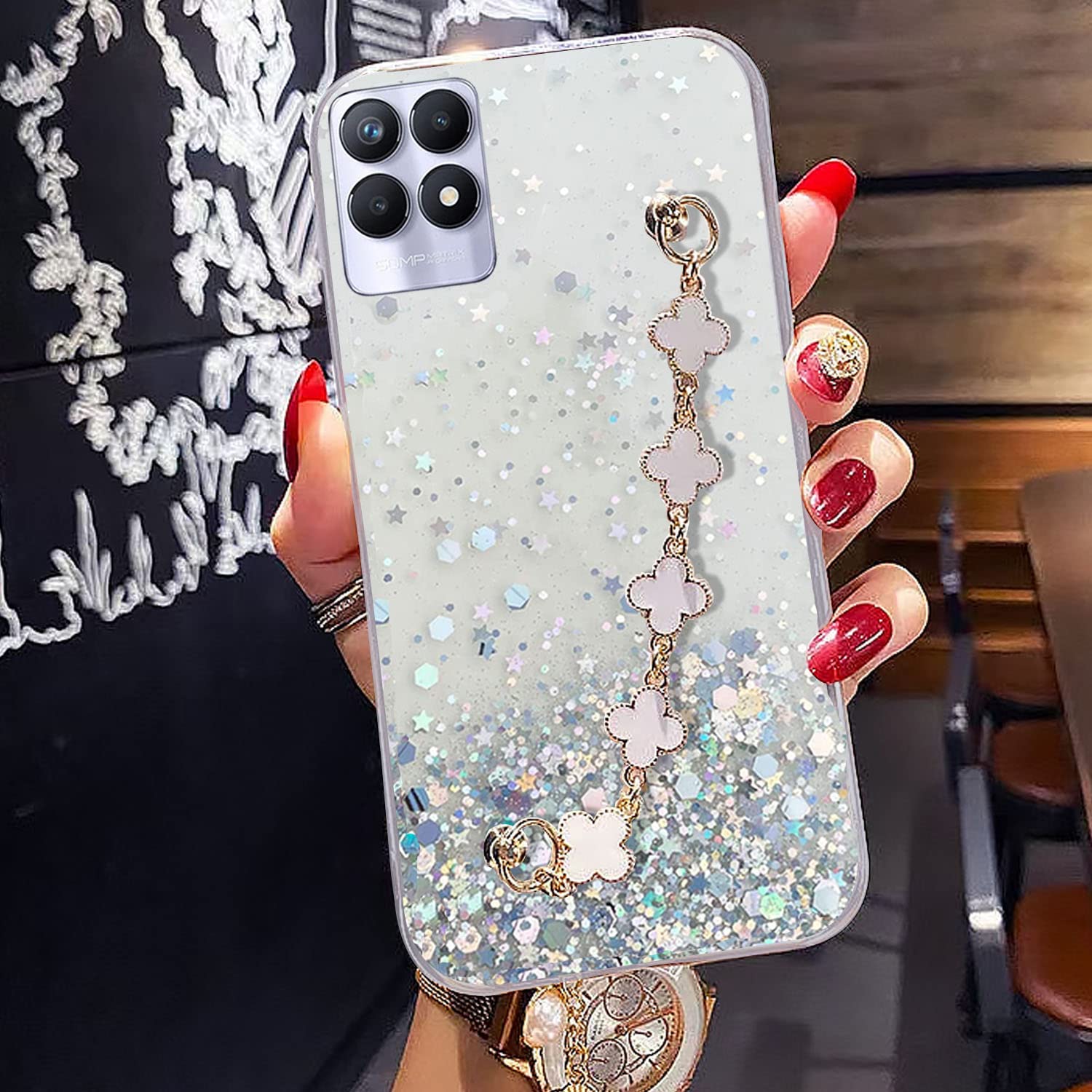 KC Back Cover for Realme 8i & Realme Narzo 50, Dry Fixed Non Movable Glitters Tiny Flowers Bracelet Chain Holder Soft Silicone Case (Transparent) (B0B1VFTQHF) Amazon Price History, Amazon Price Tracker