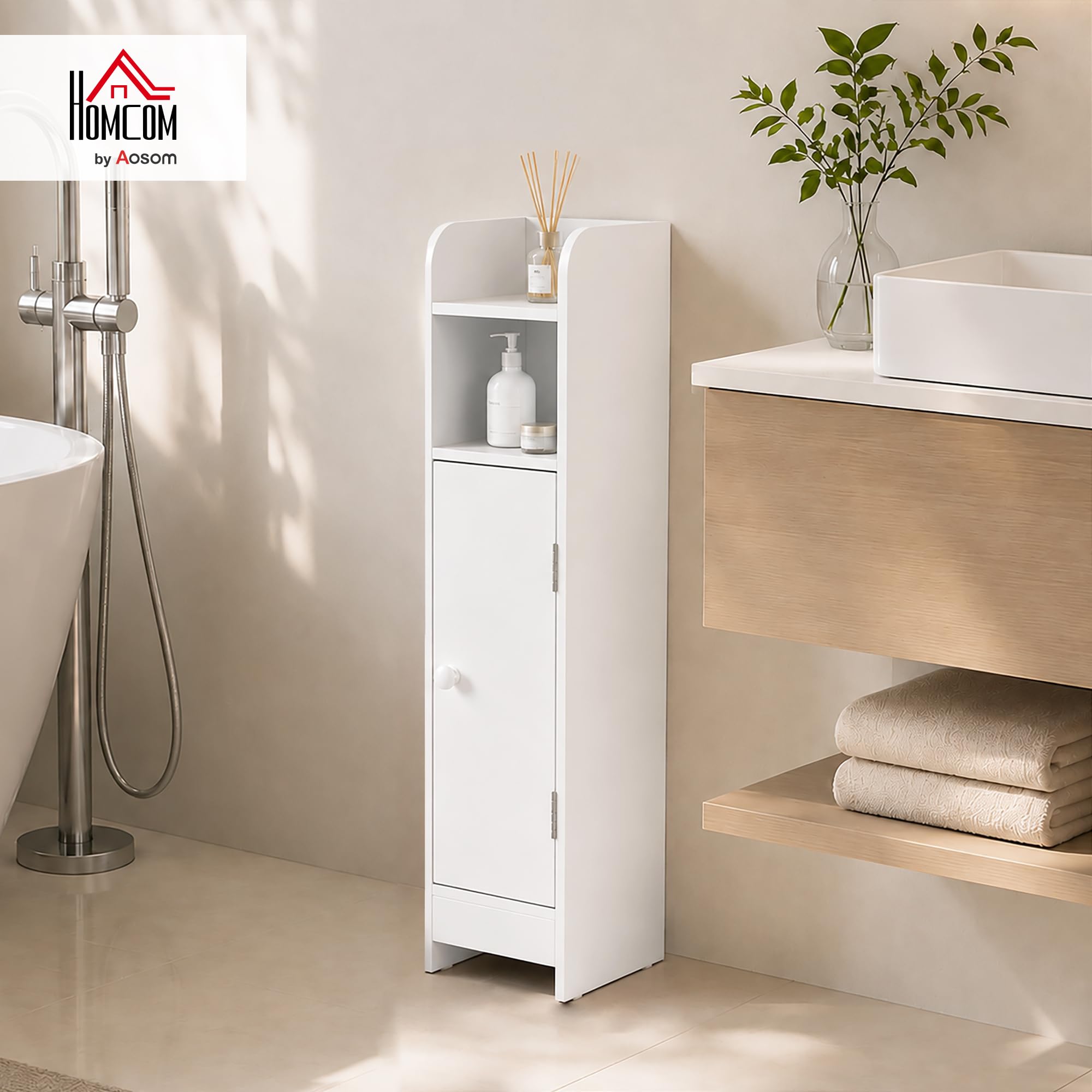 HOMCOM Mobile Bagno Salvaspazio Stretto, 18x20x80 cm, Bianco