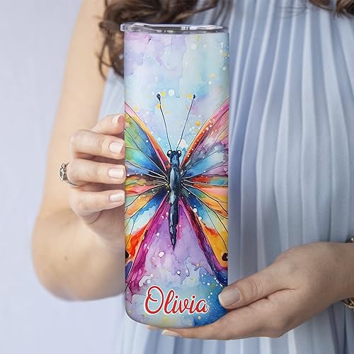 Miniatura 4 de Hyturtle Vaso delgado de mariposa personalizado para mujer, regalo de cumpleaños genial para amantes de los animales, vaso de acero inoxidable de 20