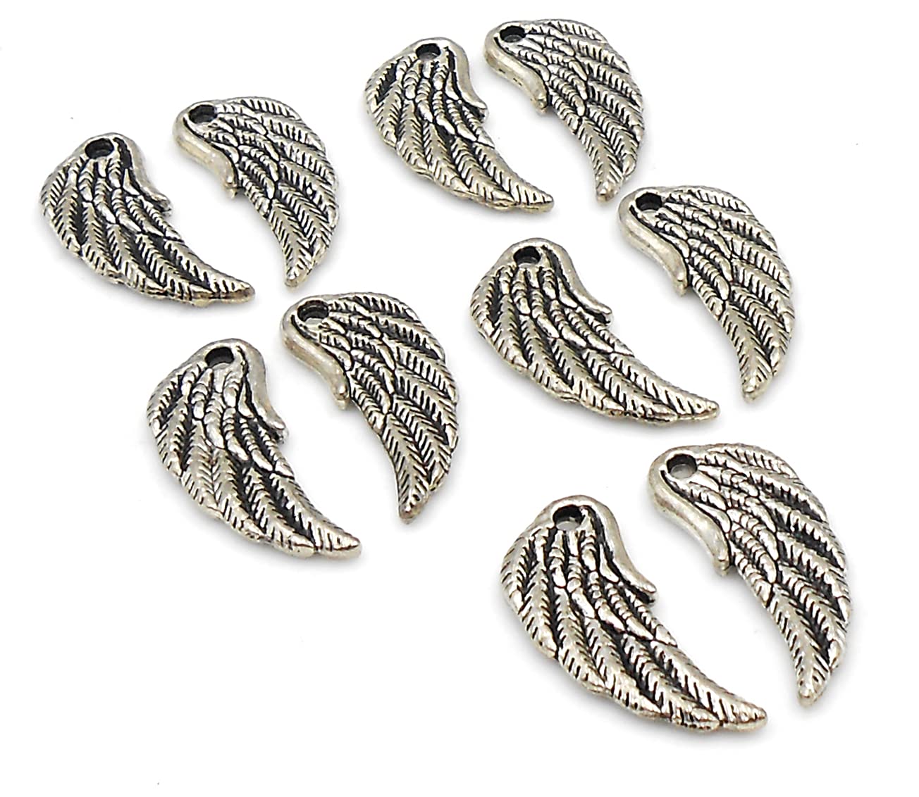 JAZ? Antique Silver Colour Angel Wing Shaped Metal Bead Charms for Jewellery Making (Pack of 10 pcs)