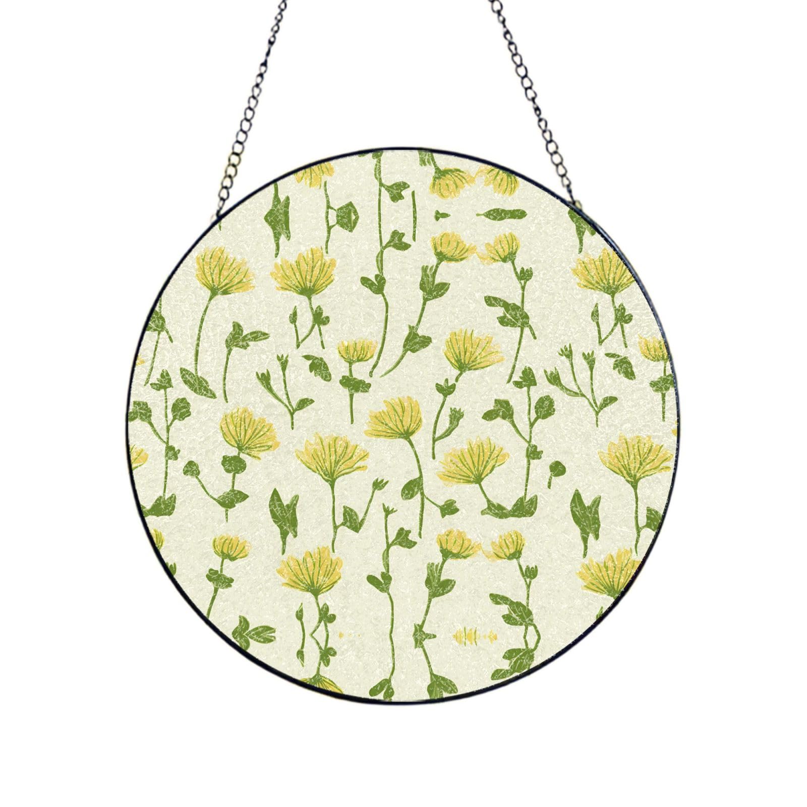 Poezjzw Stained Glass Window Hanging - Yellow Chrysanthemum Sun Catcher For Door Garden Home Decor Christmas Mother'S Day Birthday Gifts 4in（10cm）