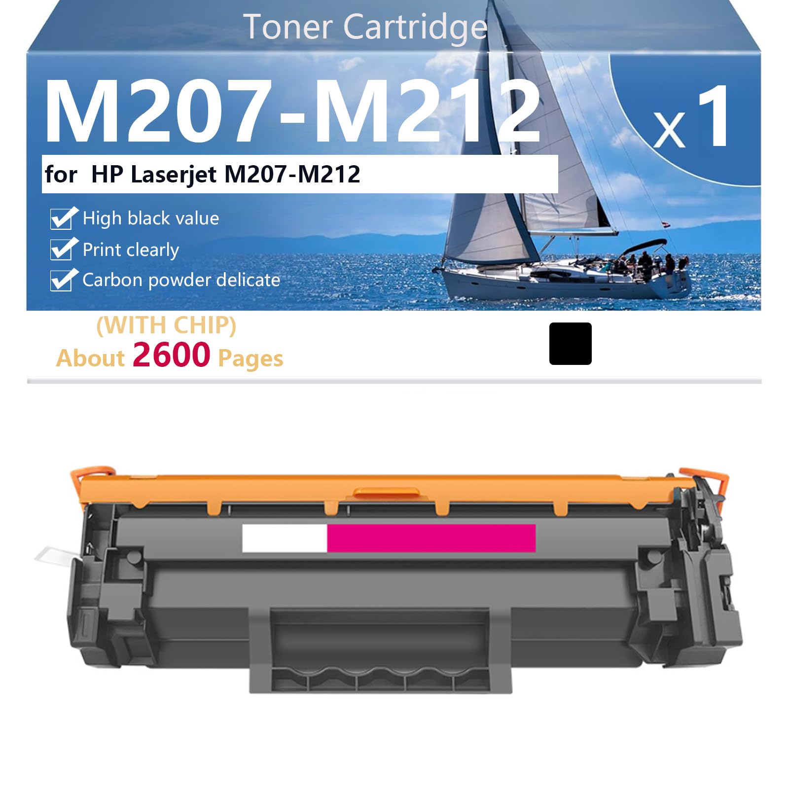 M207-M212 Cartucho de Tóner Compatible con Chip para HP LaserJet M207-M212 Impresoras, Alto Rendimiento 2600 Páginas, Impresión Nítida,Black-1 Pack