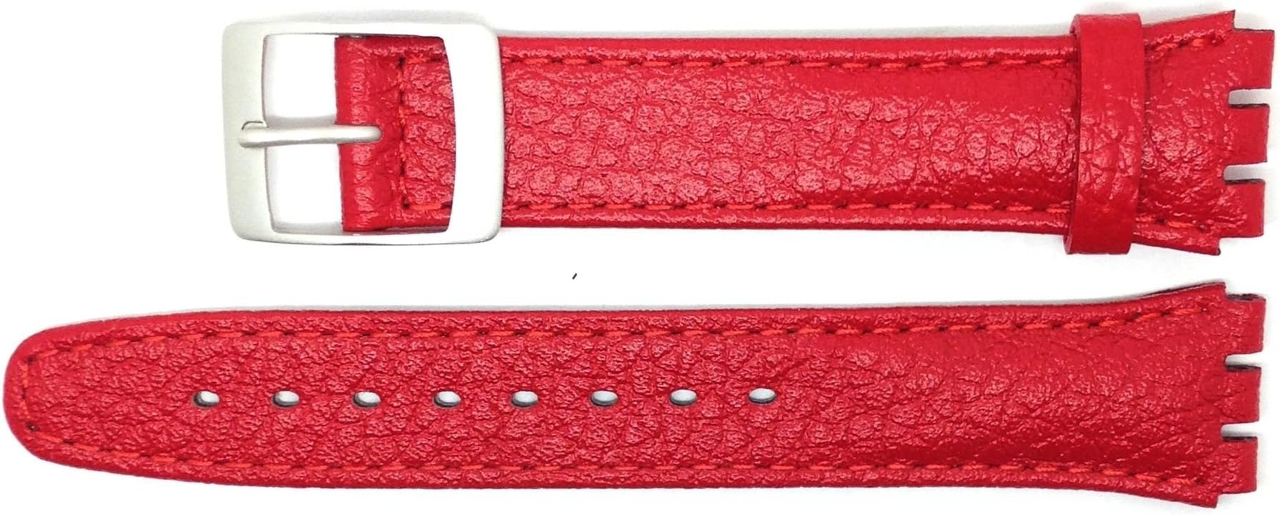 no!no!New 17mm (20mm) Sized Genuine Leather Strap Compatible for Swatch® Watch - Red - 400NN20