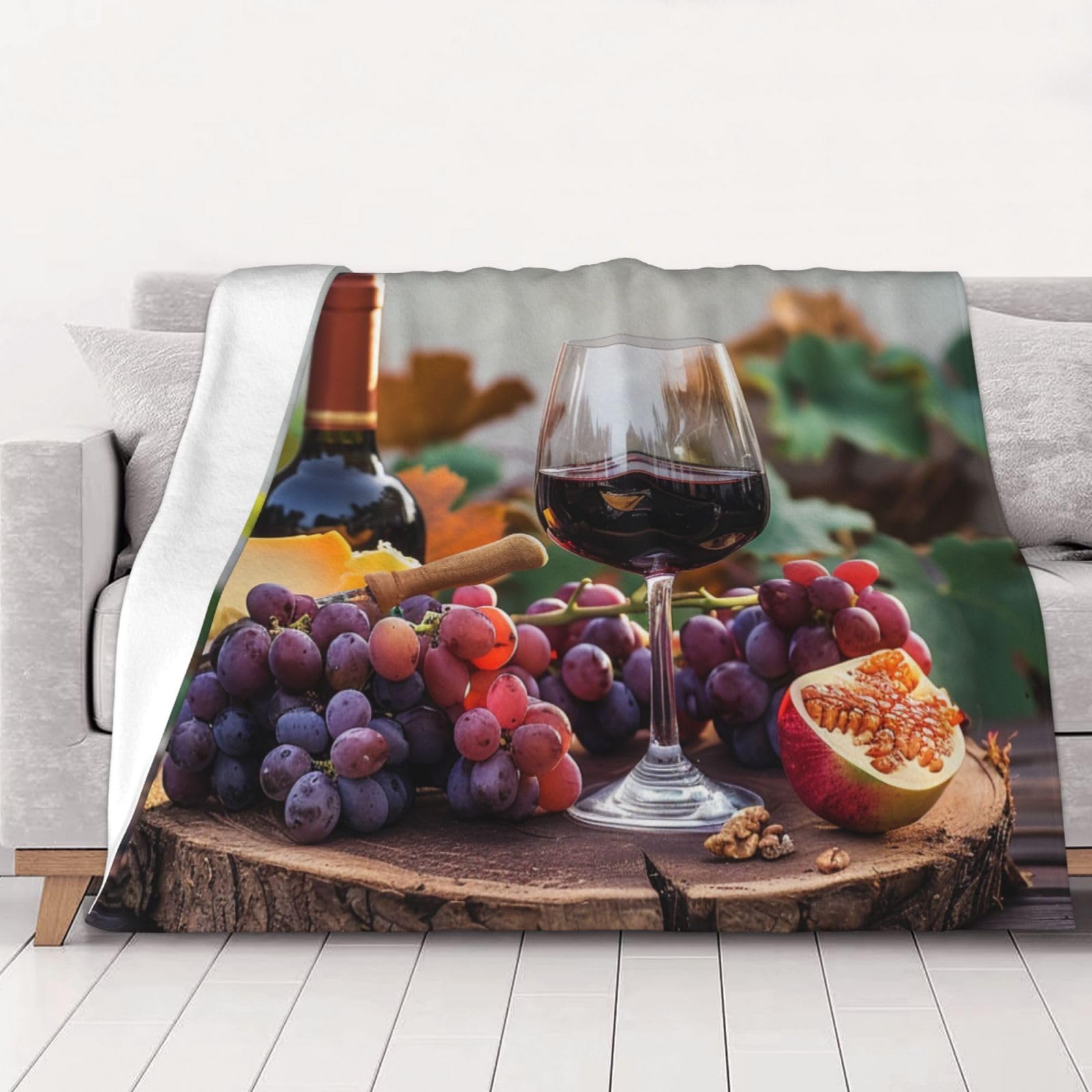 Couverture en flanelle motif vin rouge 203x152 cm pour lit