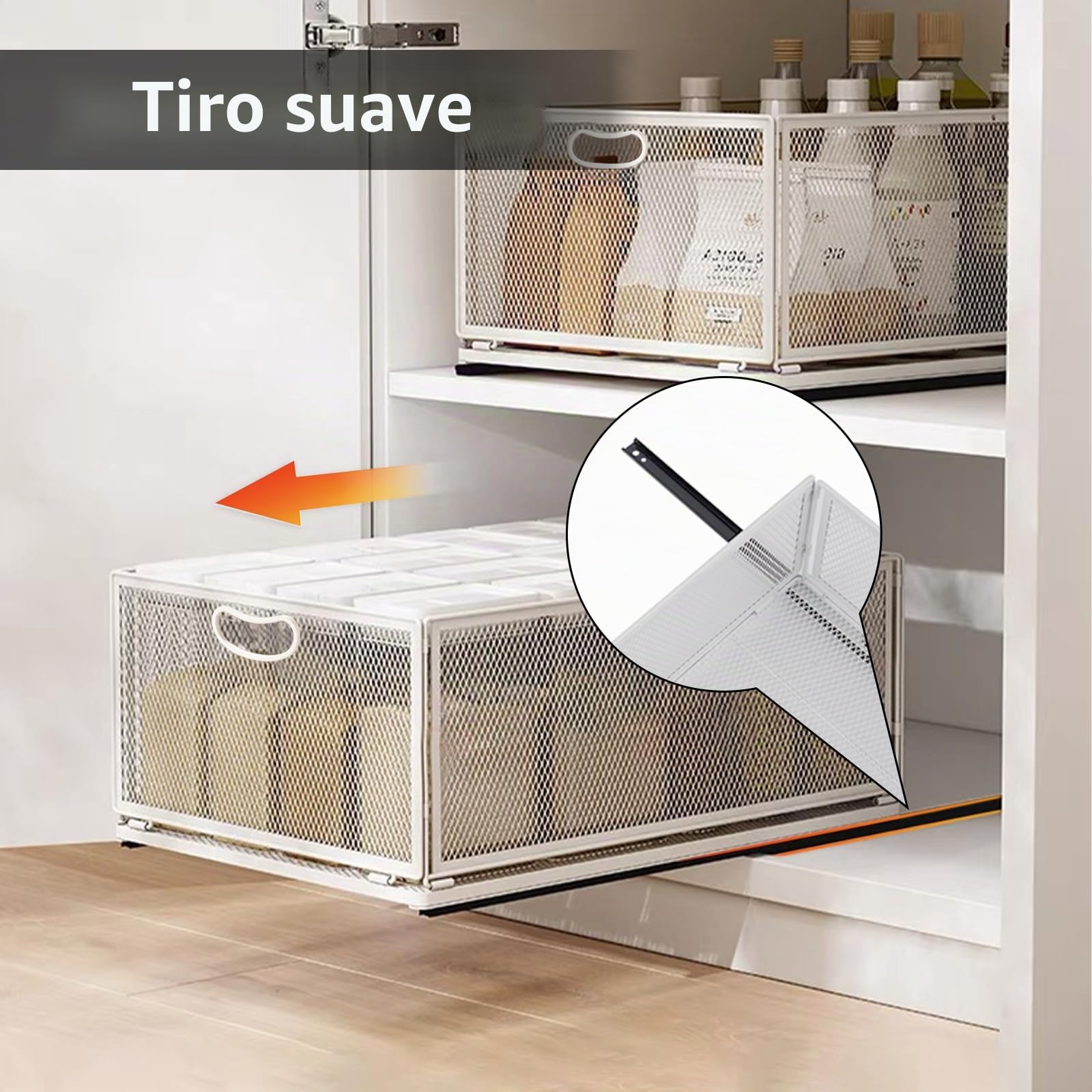 Cesta organizadora deslizante para armario, cajón autoadhesivo, estantes de despensa, acero al carbono, cesta de almacenamiento con asa para baño, cocina, hogar