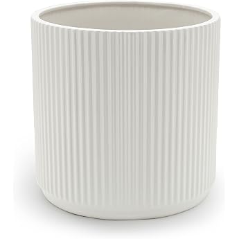 Amazon Basics 8 Round Ribbed Ceramic Planter - White